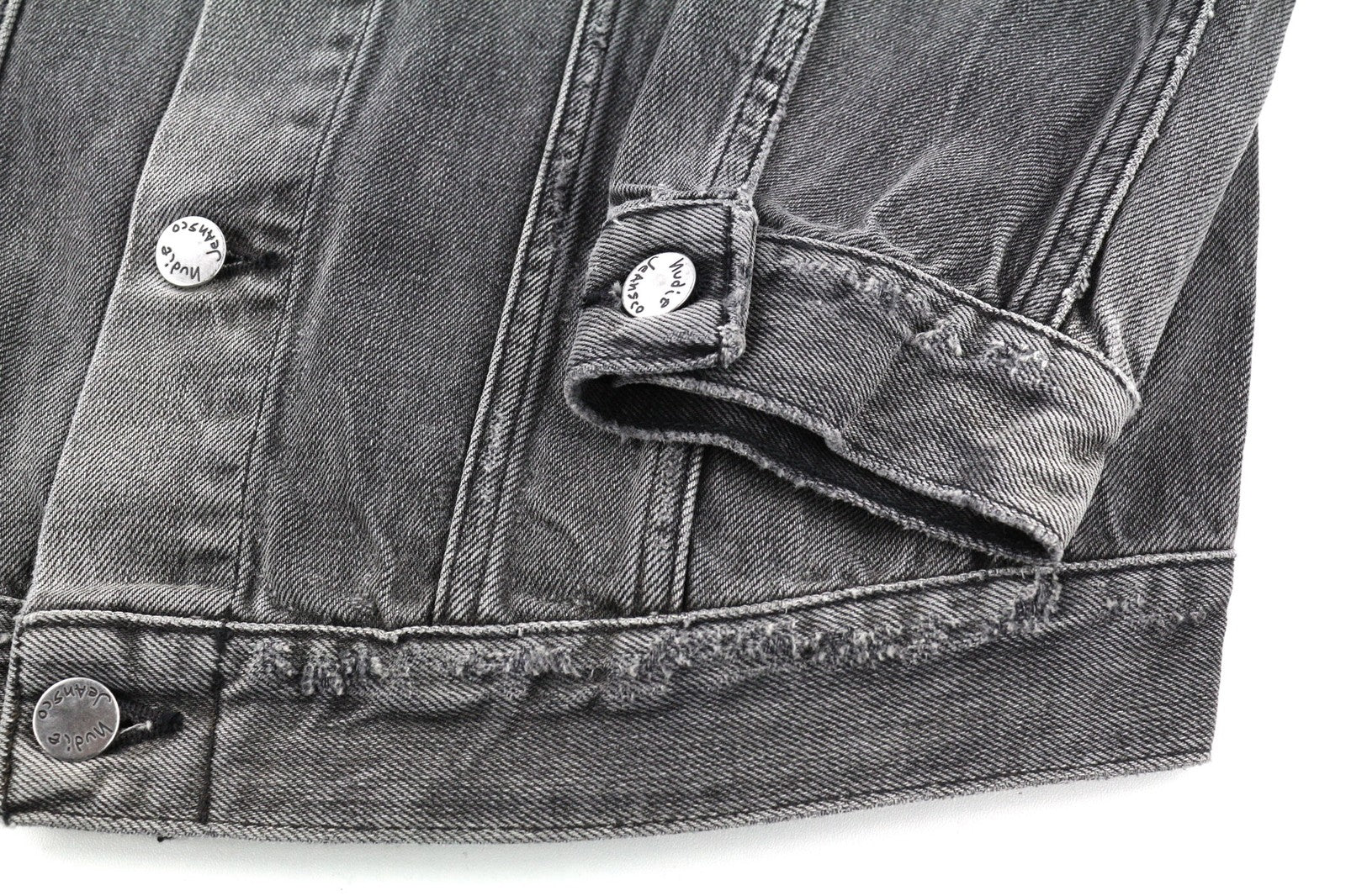 NUDIE JEANS Men's M Grey Washed Denim Spread Neck Logo Pockets Buttoned Jacket