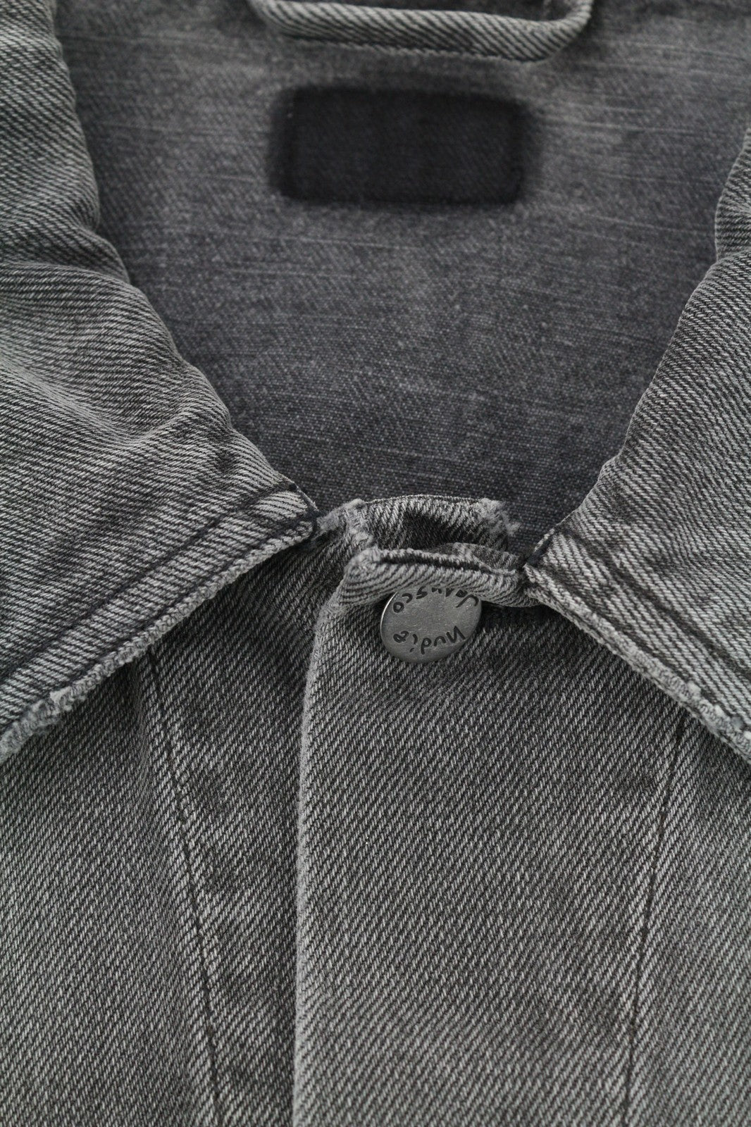 NUDIE JEANS Men's M Grey Washed Denim Spread Neck Logo Pockets Buttoned Jacket