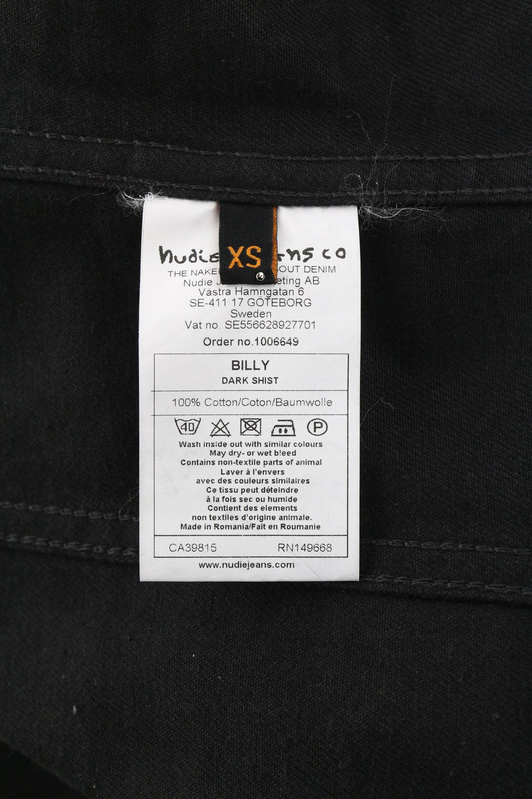 NUDIE JEANS Billy vyriška XS dydžio tamsiai mėlyna džinsinė striukė su sagomis ir juodomis kišenėmis 