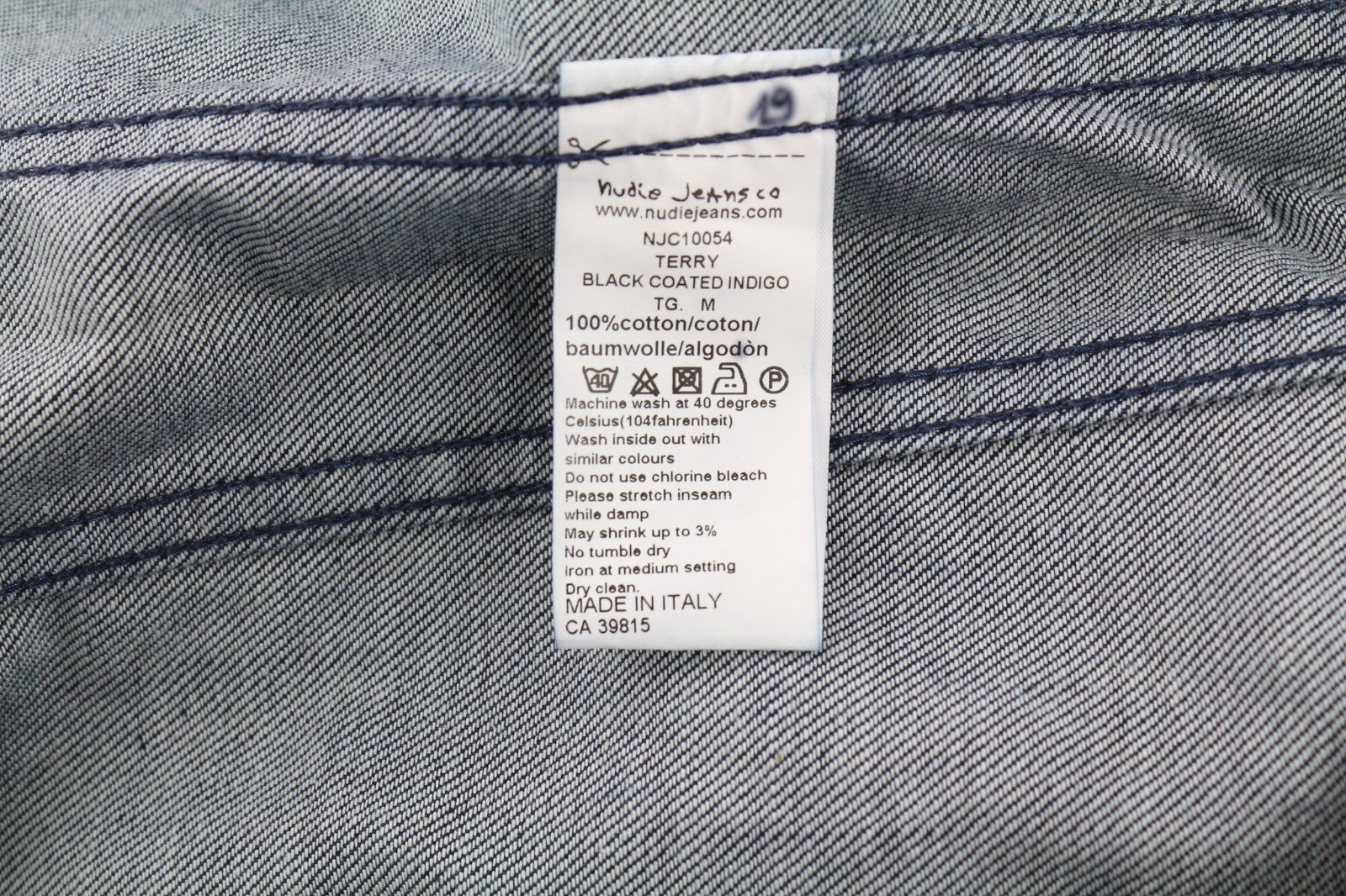 NUDIE JEANS Terry Men's M Black Coated Indigo Spread Neck Button Logo Jacket