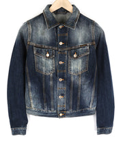 NUDIE JEANS Terry Men's XS Vintage Worn Denim Logo Spread Neck Buttoned Jacket