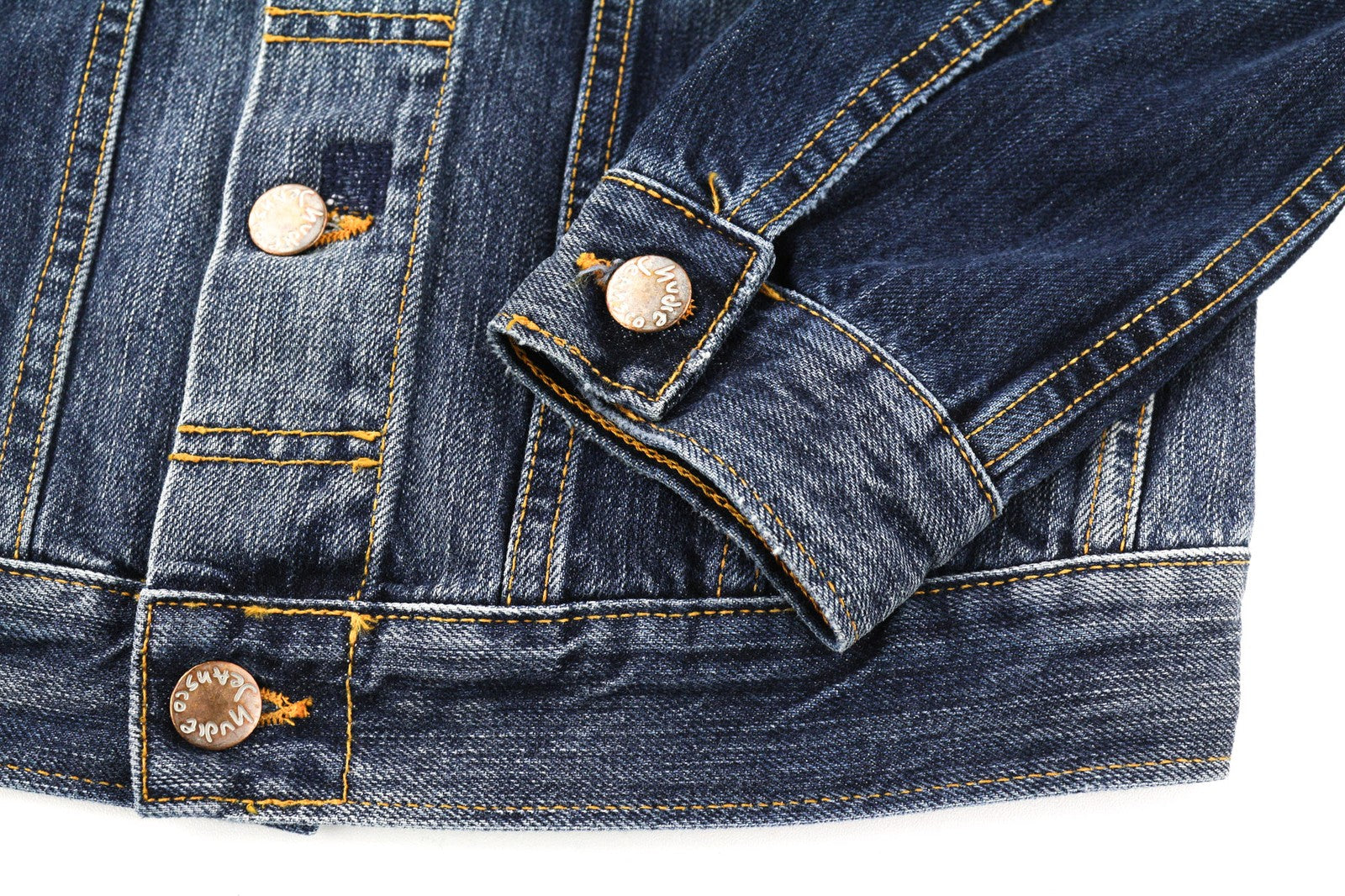 NUDIE JEANS Terry Men's XS Vintage Worn Denim Logo Spread Neck Buttoned Jacket