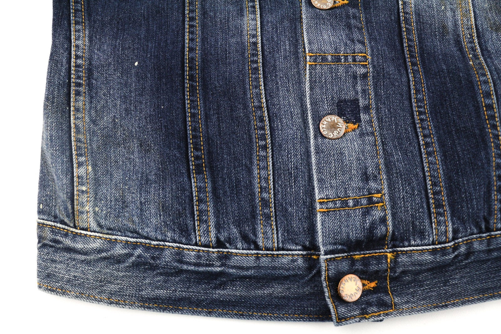 NUDIE JEANS Terry Men's XS Vintage Worn Denim Logo Spread Neck Buttoned Jacket