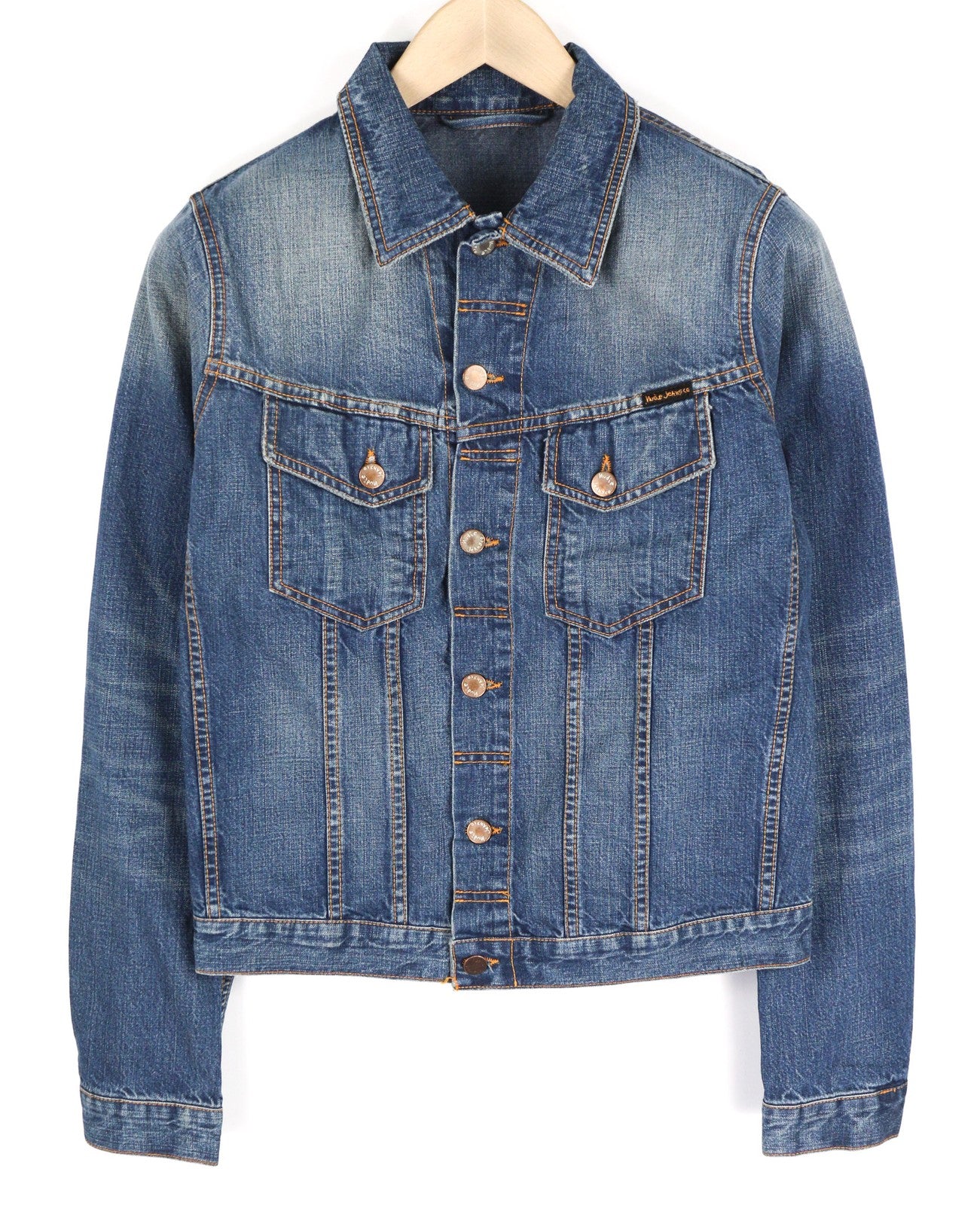 NUDIE JEANS Terry Men's S Recycled Worn In Blue Washed Denim Buttoned Jacket