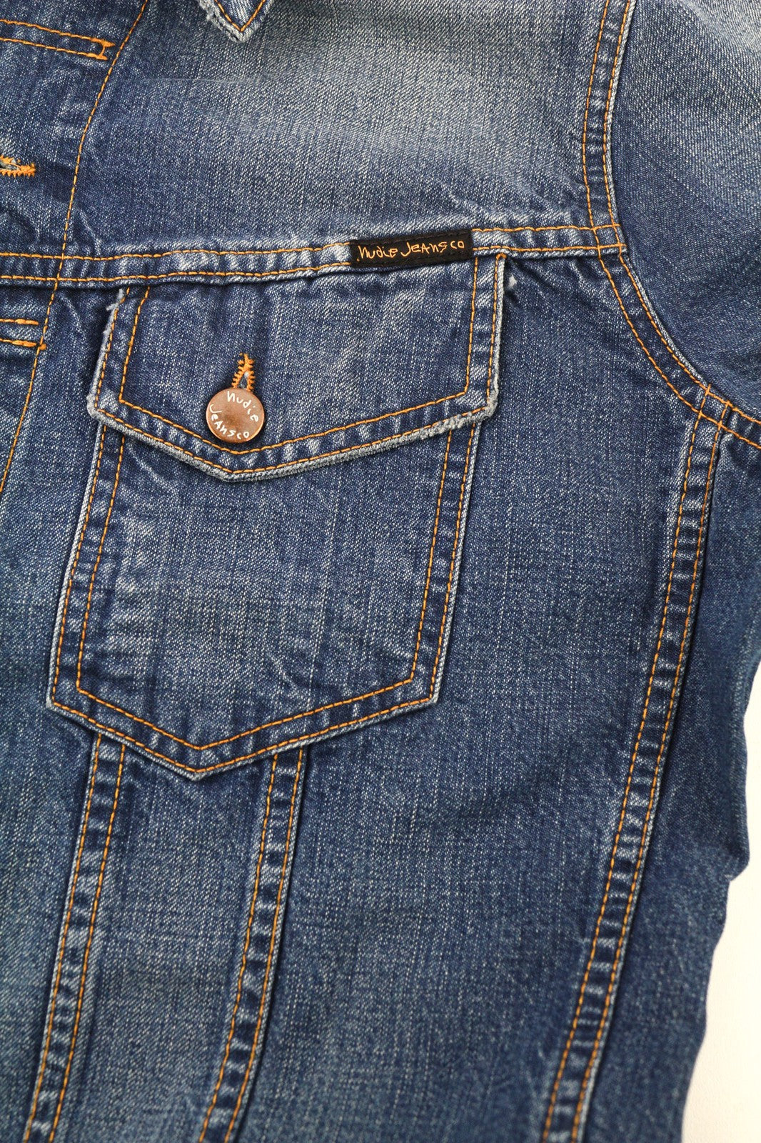 NUDIE JEANS Terry Men's S Recycled Worn In Blue Washed Denim Buttoned Jacket