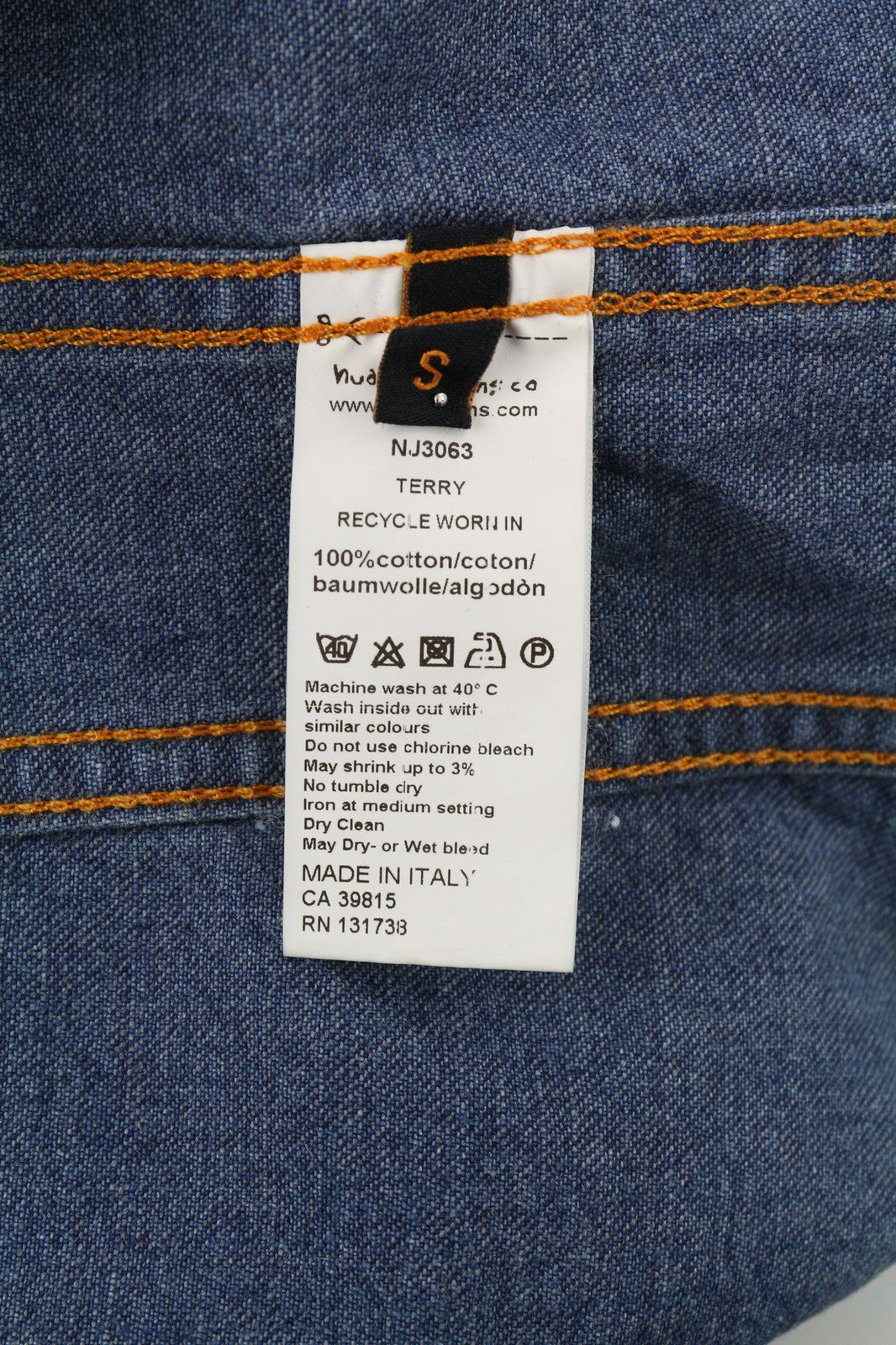 NUDIE JEANS Terry Men's S Recycled Worn In Blue Washed Denim Buttoned Jacket