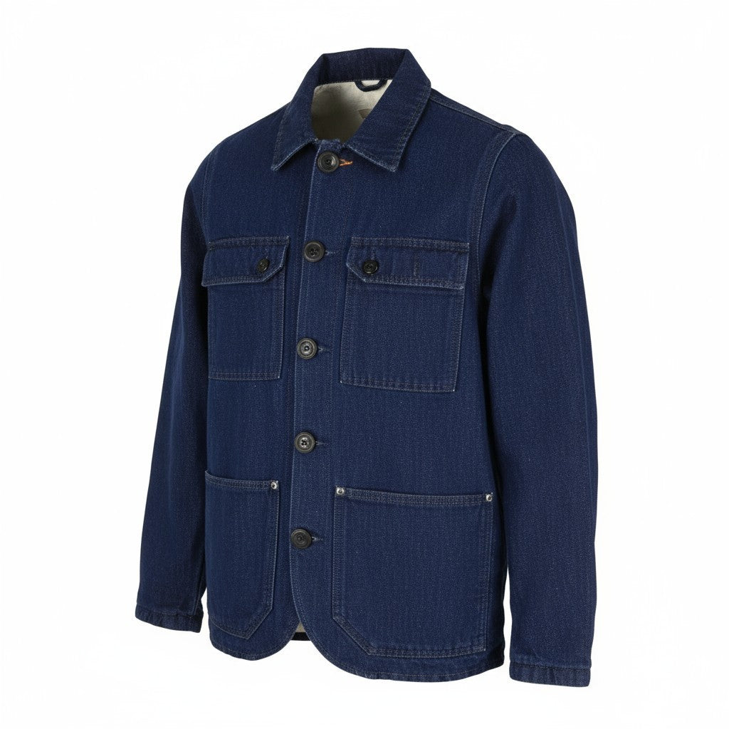 NUDIE JEANS Ricco Dark Hemp Men's XS Blue Cotton Blend Collared Denim Jacket