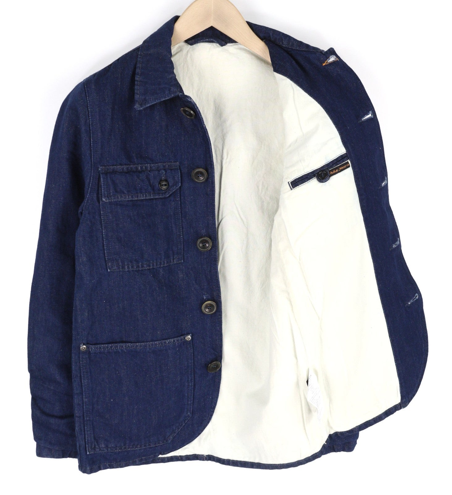 NUDIE JEANS Ricco Dark Hemp Men's XS Blue Cotton Blend Collared Denim Jacket