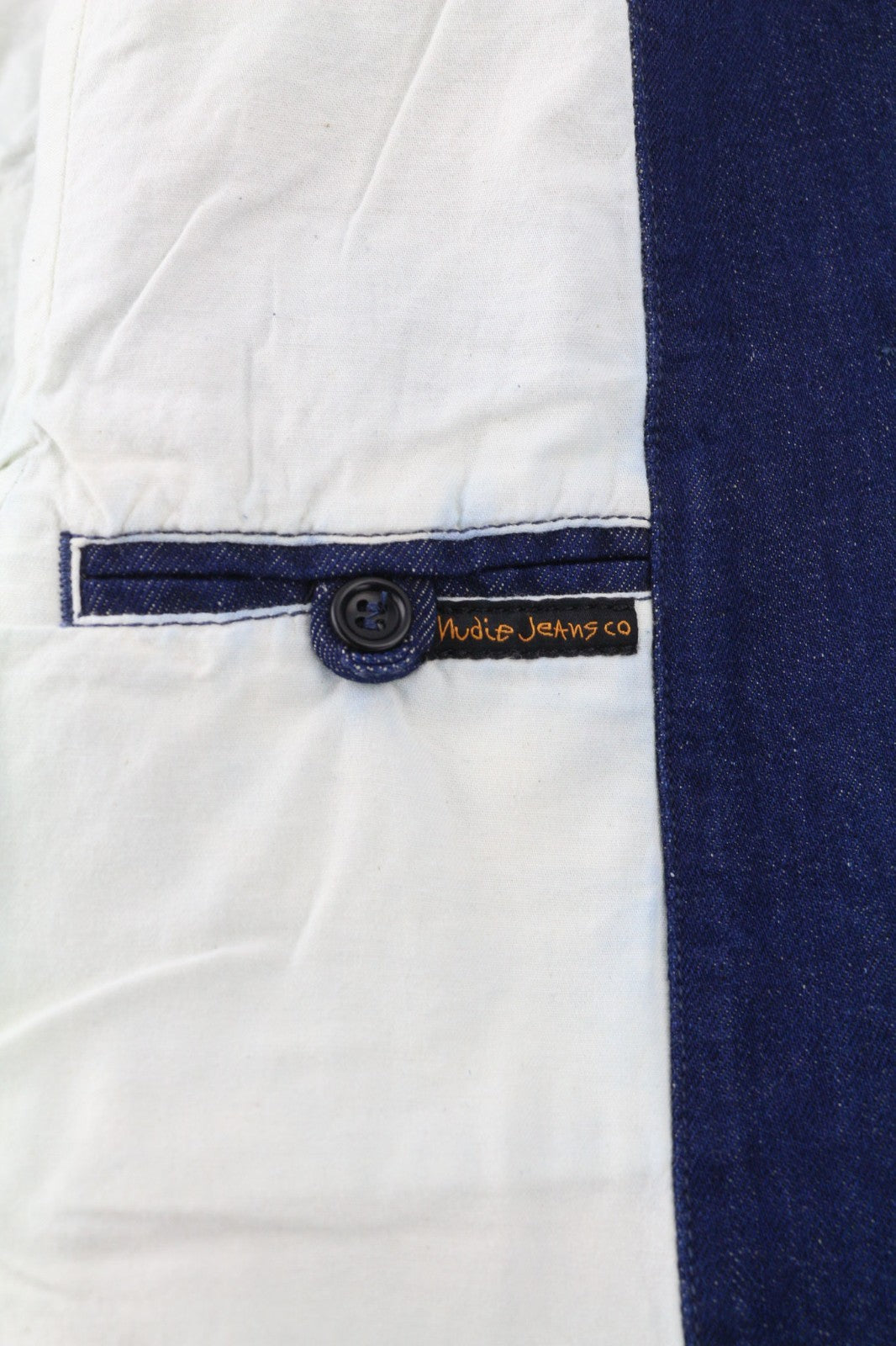 NUDIE JEANS Ricco Dark Hemp Men's XS Blue Cotton Blend Collared Denim Jacket