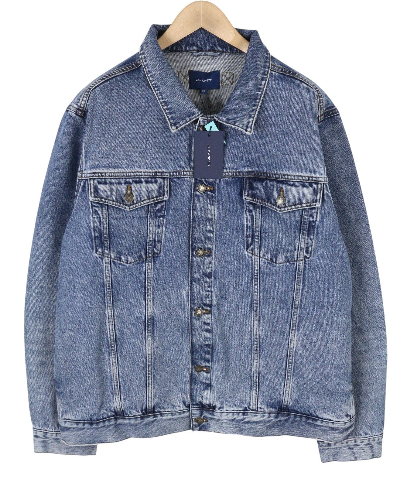 GANT Denim Trucker Men Jacket 2XL Light Blue Broken In Faded Button-Up Spread