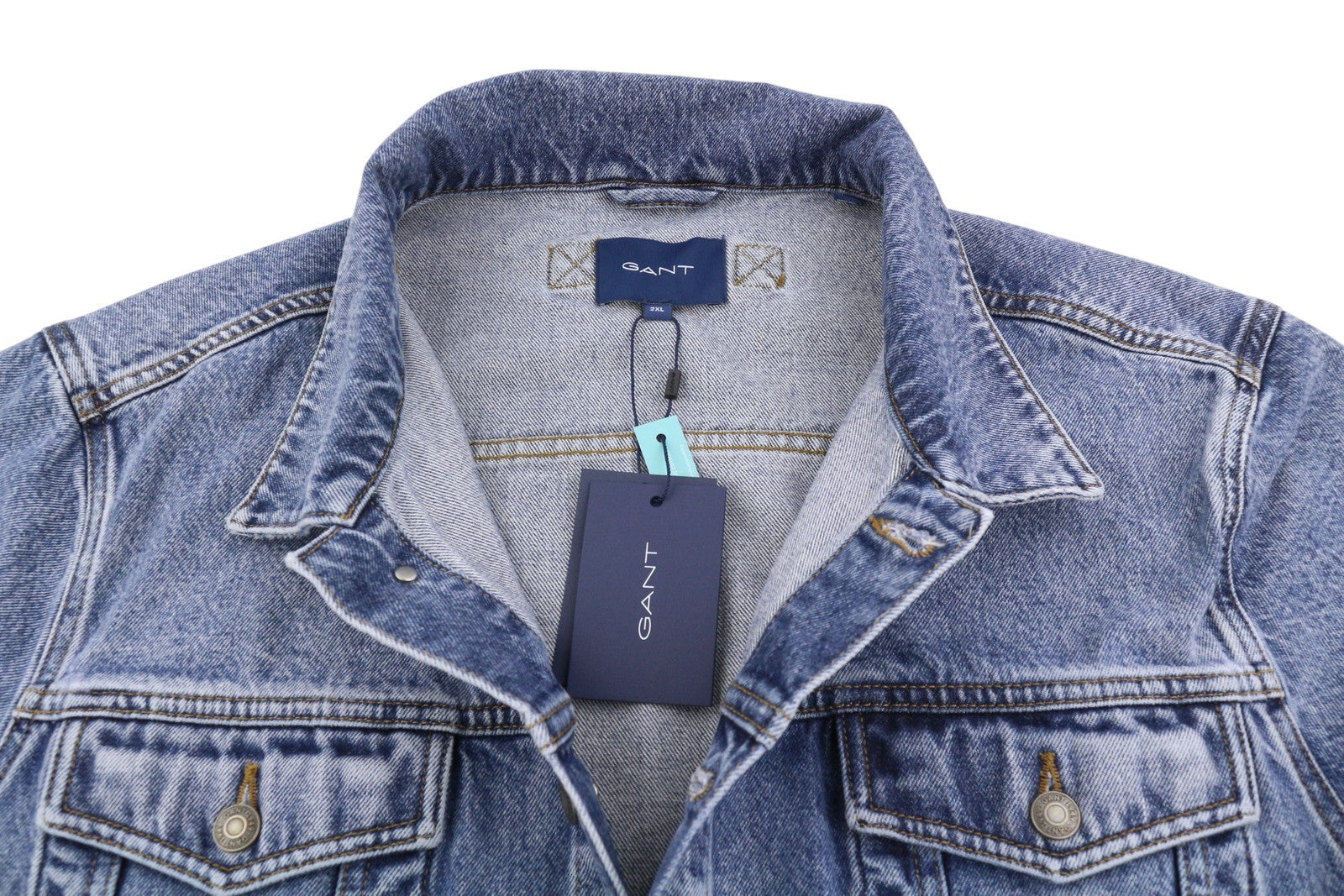 GANT Denim Trucker Men Jacket 2XL Light Blue Broken In Faded Button-Up Spread