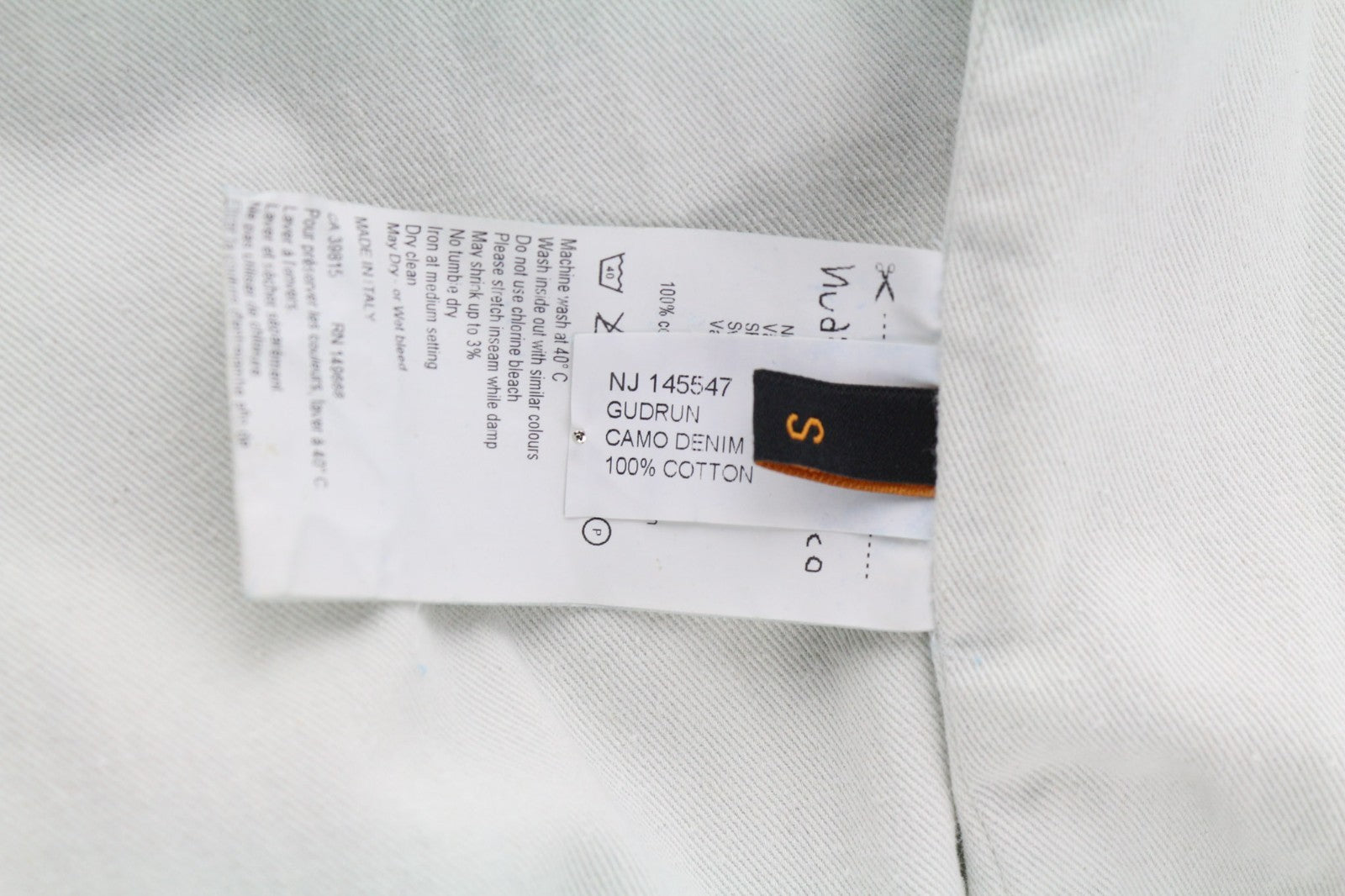 NUDIE JEANS Gudrun Camo Denim moteriška mėlyna medvilninė kamufliažinė bomber striukė 