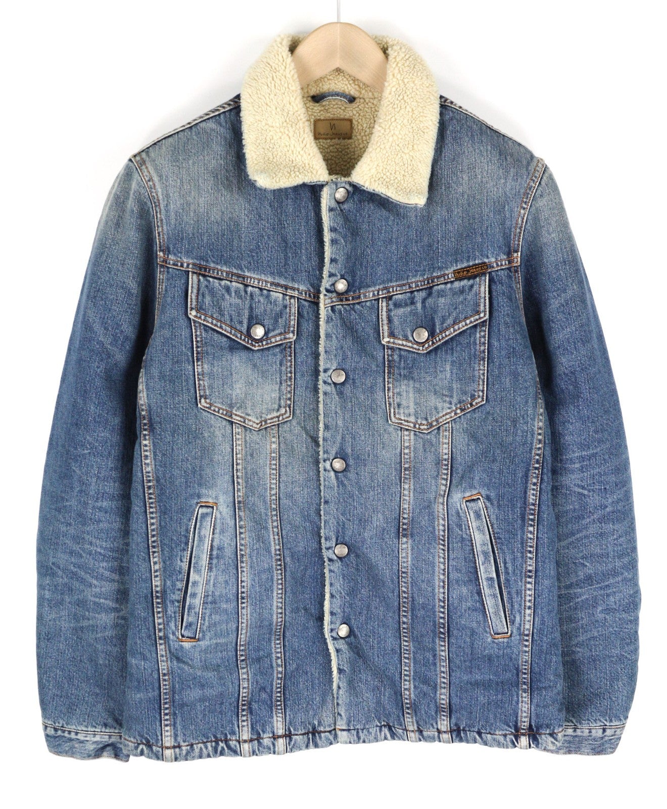 NUDIE JEANS Lenny Tangerine Blue Men's M Blue Cotton Sherpa Lined Denim Jacket