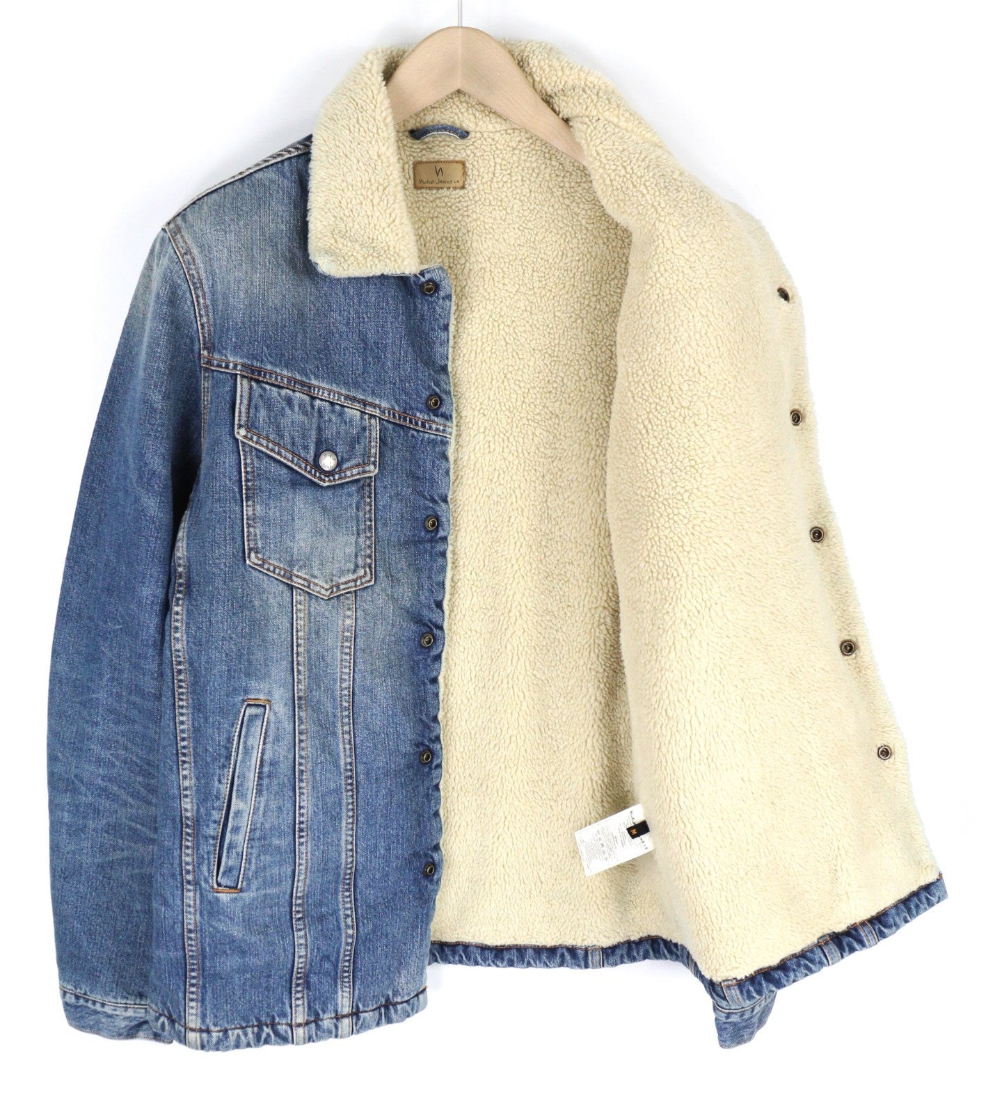 NUDIE JEANS Lenny Tangerine Blue Men's M Blue Cotton Sherpa Lined Denim Jacket