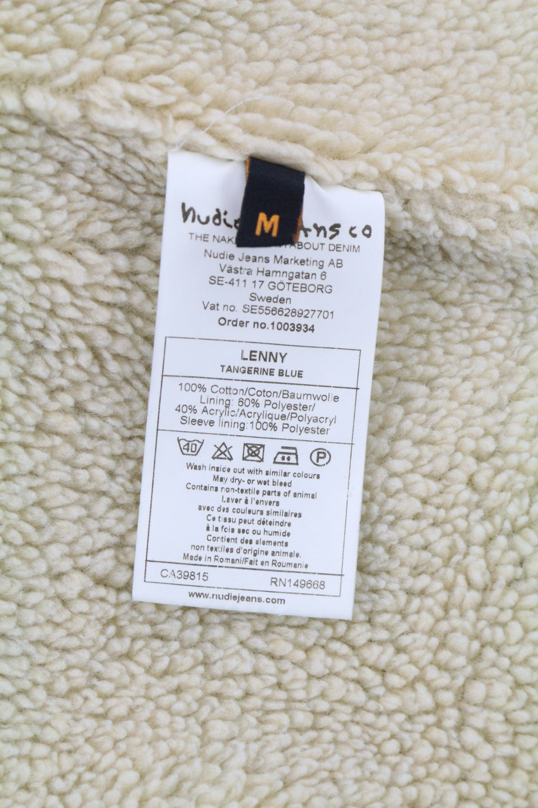 NUDIE JEANS Lenny Tangerine Blue Men's M Blue Cotton Sherpa Lined Denim Jacket