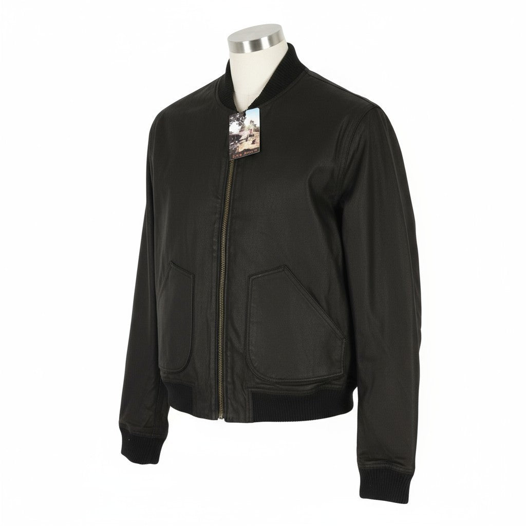 NUDIE JEANS Severin Coated Denim Men's M Black Pure Cotton Unlined Bomber Jacket