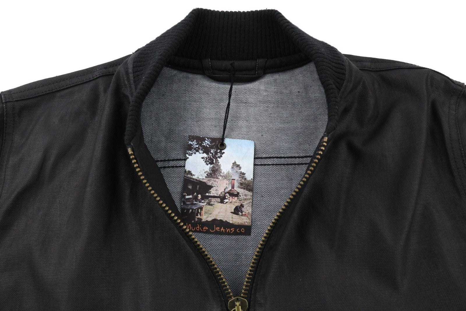 NUDIE JEANS Severin Coated Denim Men's M Black Pure Cotton Unlined Bomber Jacket