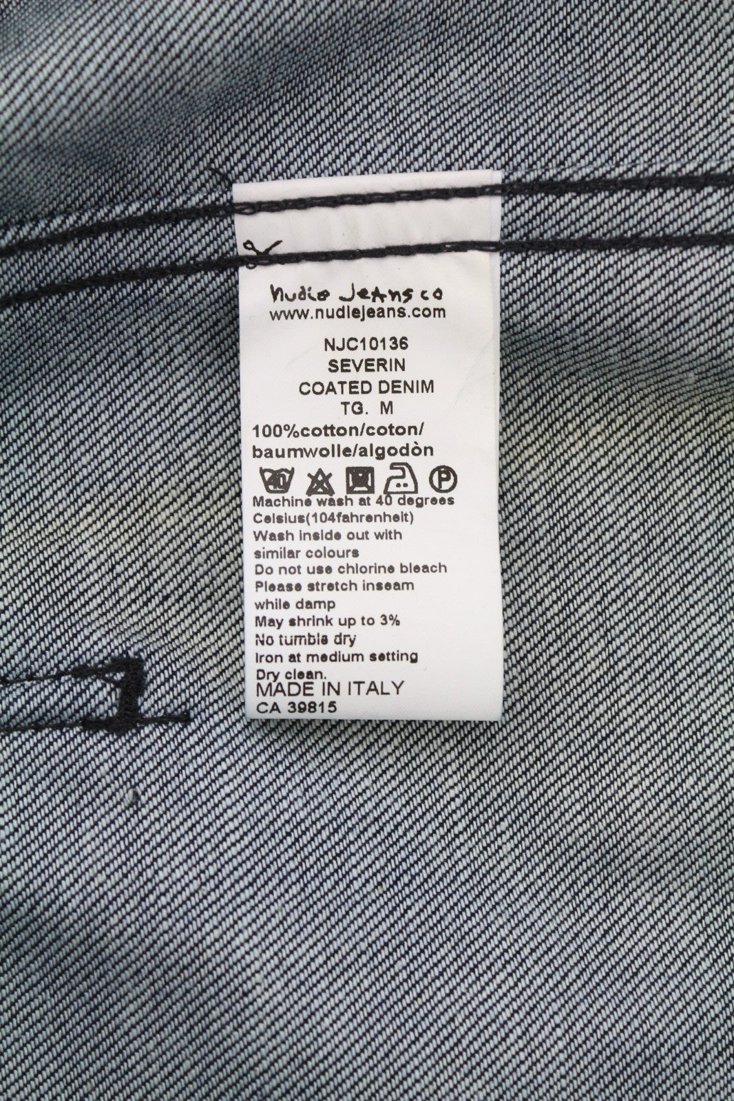 NUDIE JEANS Severin Coated Denim Men's M Black Pure Cotton Unlined Bomber Jacket