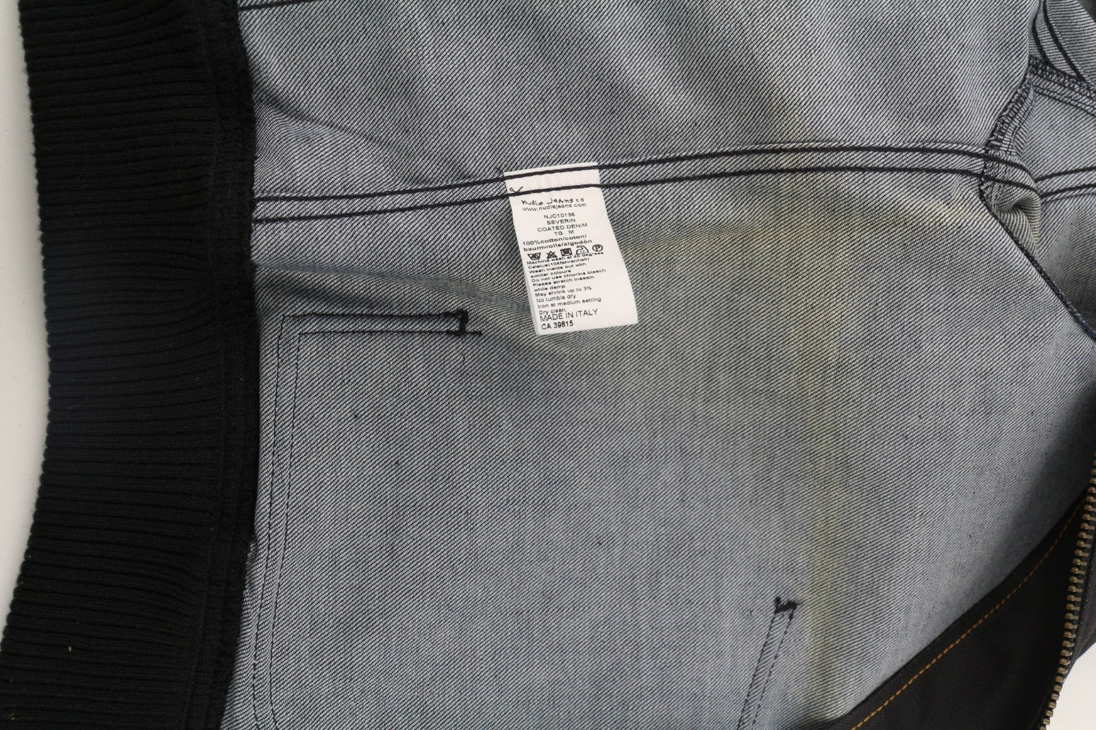 NUDIE JEANS Severin Coated Denim Men's M Black Pure Cotton Unlined Bomber Jacket