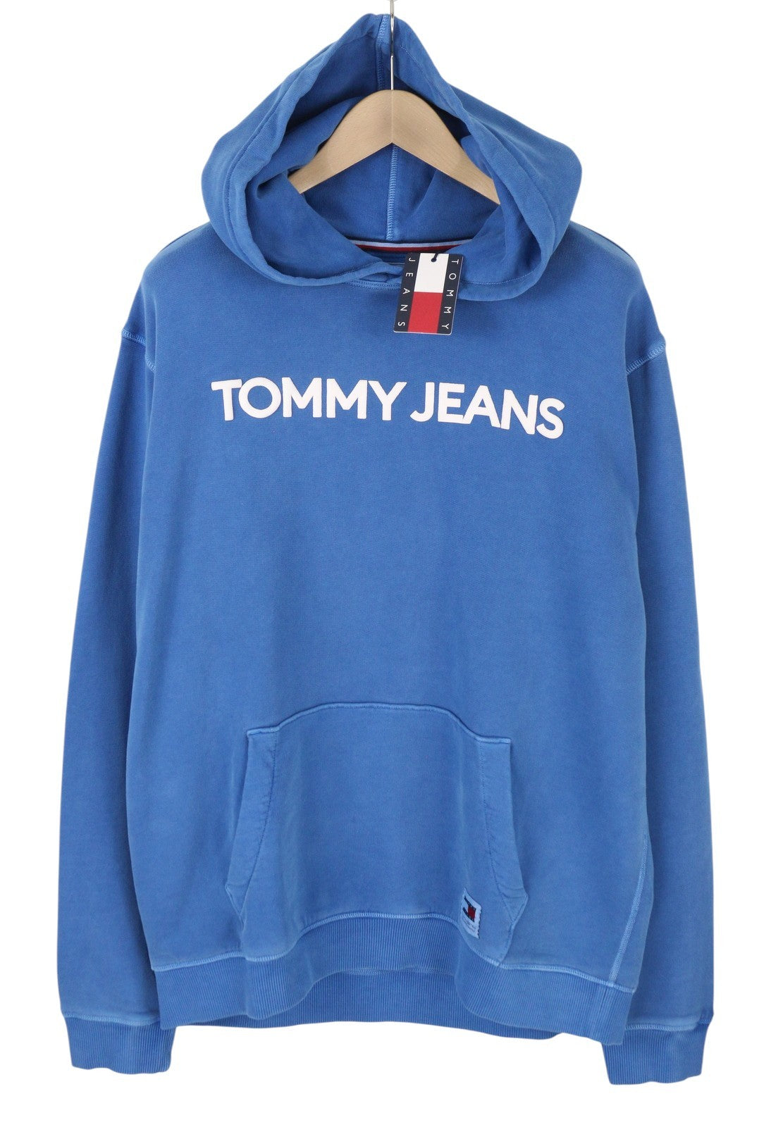 TOMMY HILFIGER Req New Classic vyriškas džemperis su gobtuvu, XL dydžio, mėlynas, išblukęs kengūros logotipas. 