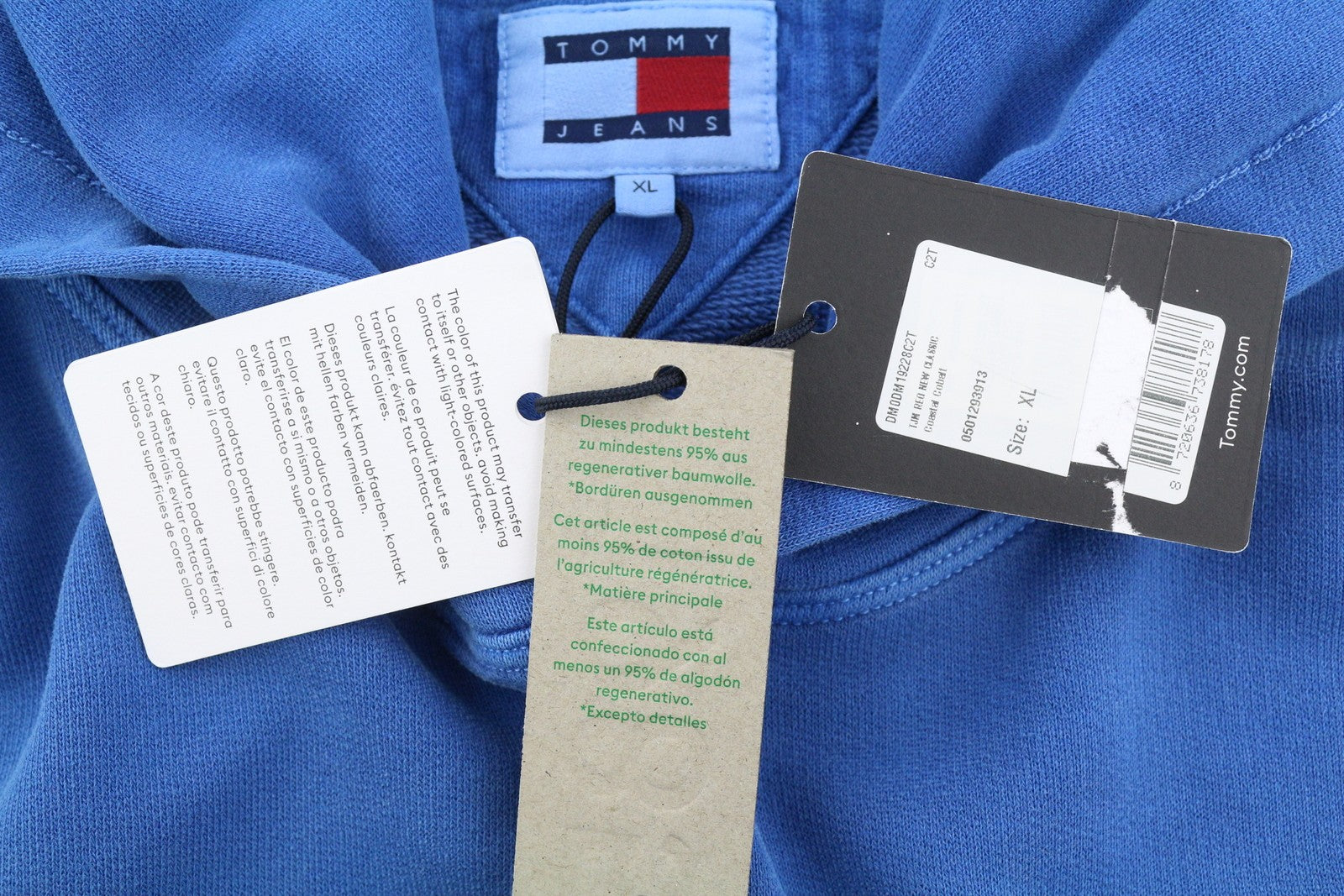 TOMMY HILFIGER Req New Classic Men Hoodie XL Blue Faded Kangaroo Logo Pullover