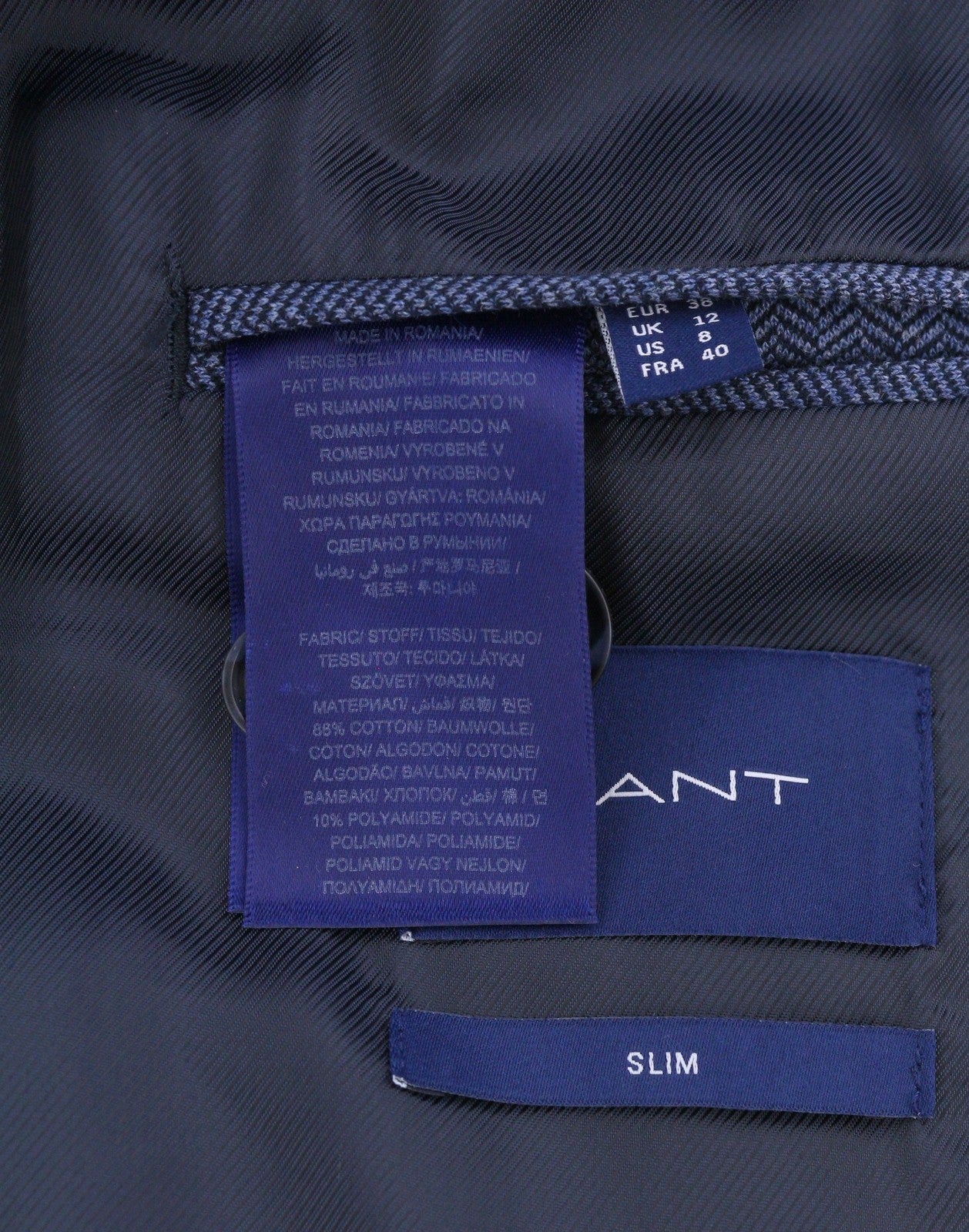 GANT moteriškas švarkas, mėlynas, dryžuotas, priglundantis, vienaeilis, su įpjova atvartu 