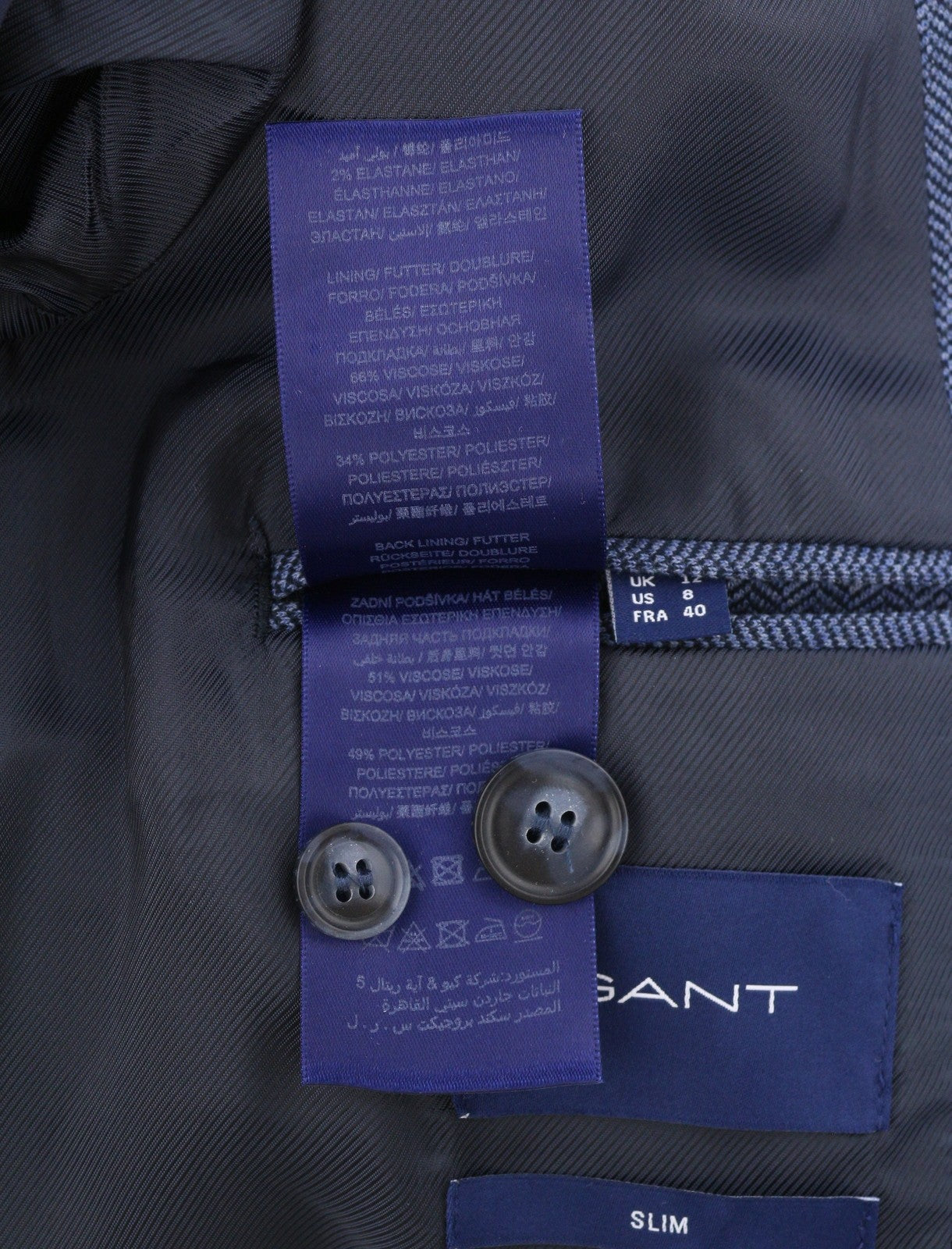 GANT moteriškas švarkas, mėlynas, dryžuotas, priglundantis, vienaeilis, su įpjova atvartu 