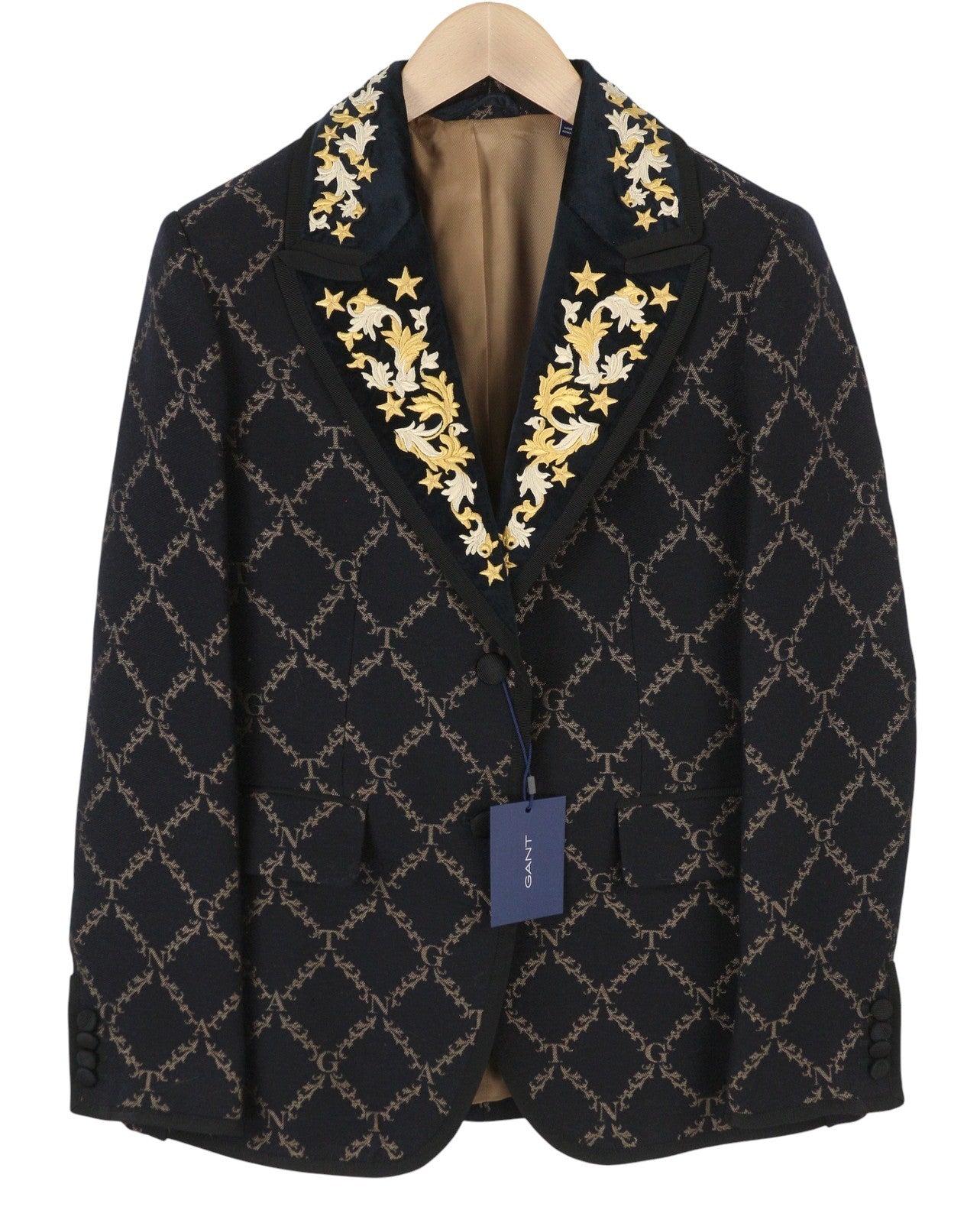 GANT girliandų rašto moteriškas švarkas, EU40, juodas, vilnos mišinio, siuvinėtas, RRP499 