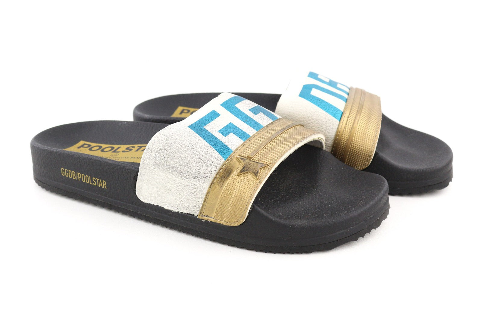 GOLDEN GOOSE Poolstar moteriškos šlepetės baseinui, 39 dydis, juodos ir baltos, užmaunamos 