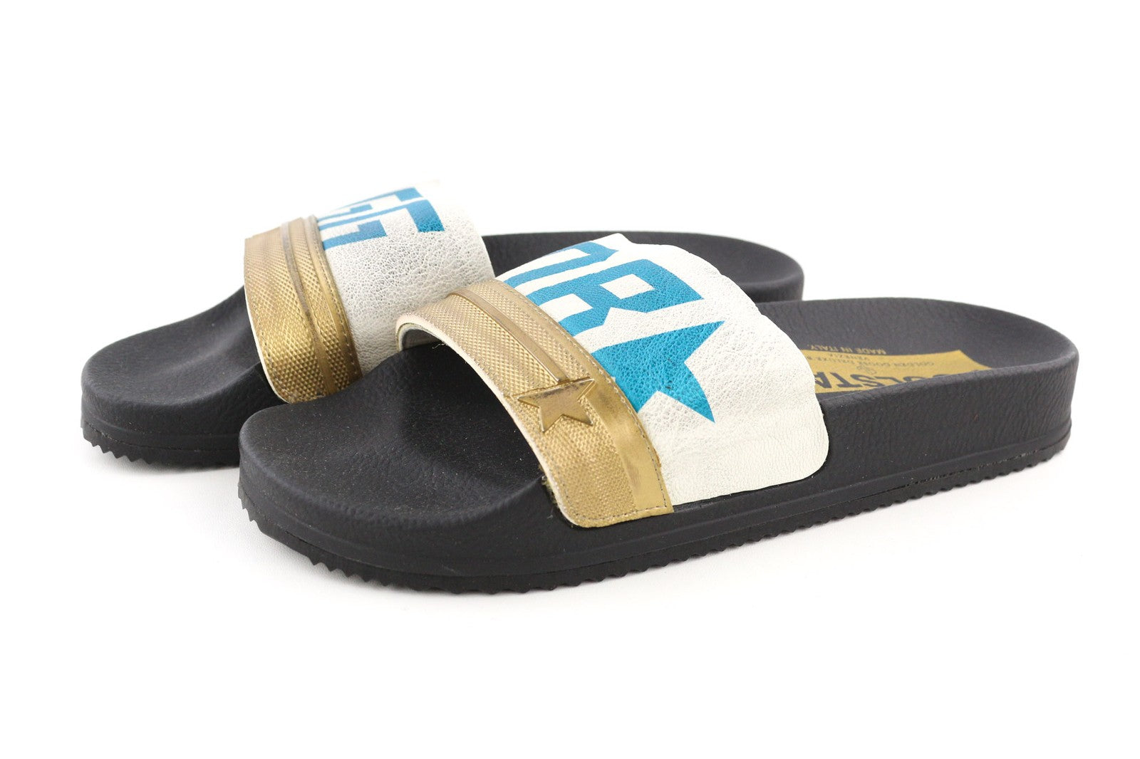 GOLDEN GOOSE Poolstar moteriškos šlepetės baseinui, 39 dydis, juodos ir baltos, užmaunamos 