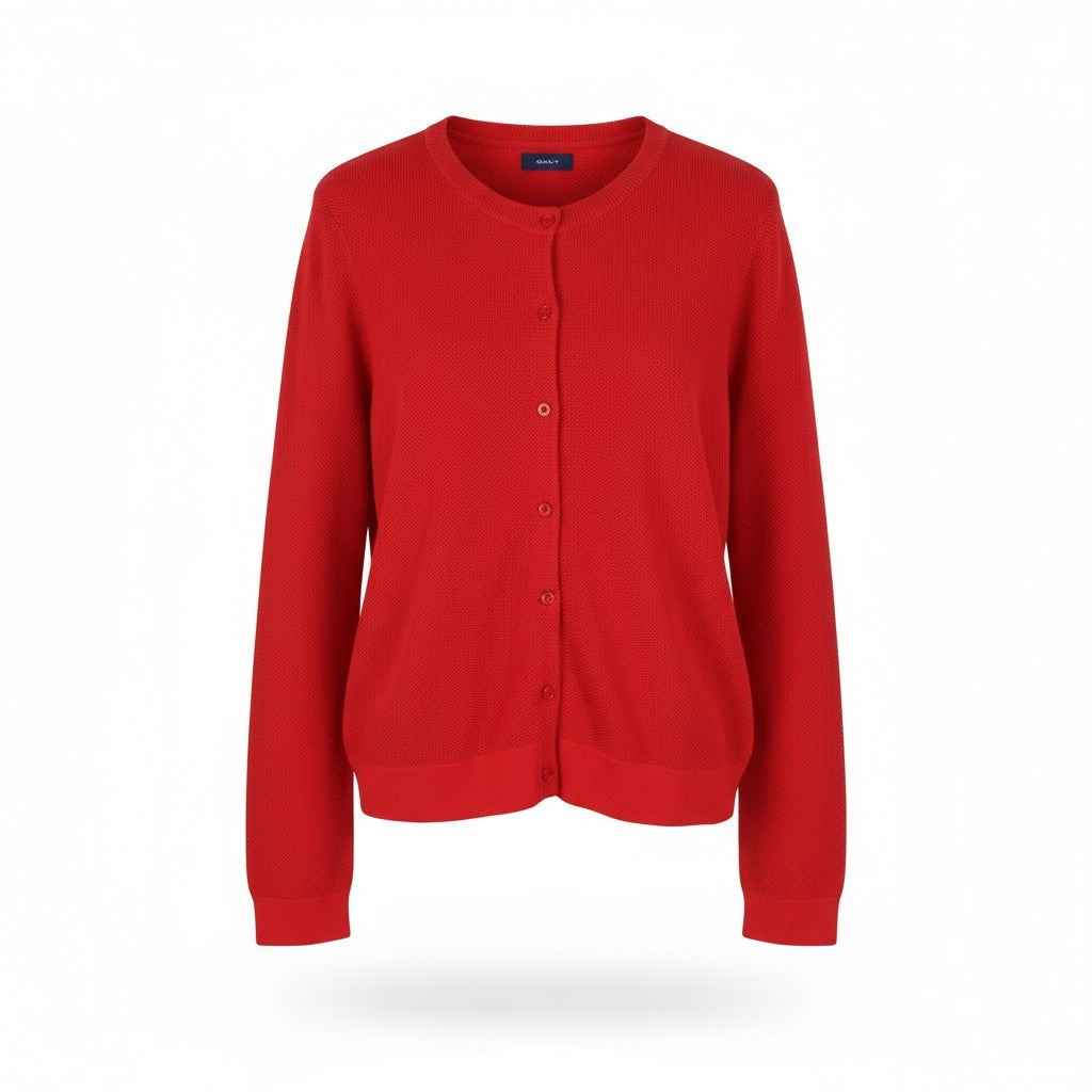 GANT medvilninis pikė kardiganas moterims L dydžio ryškiai raudonas vaflinis megztinis su sagomis, tamprus