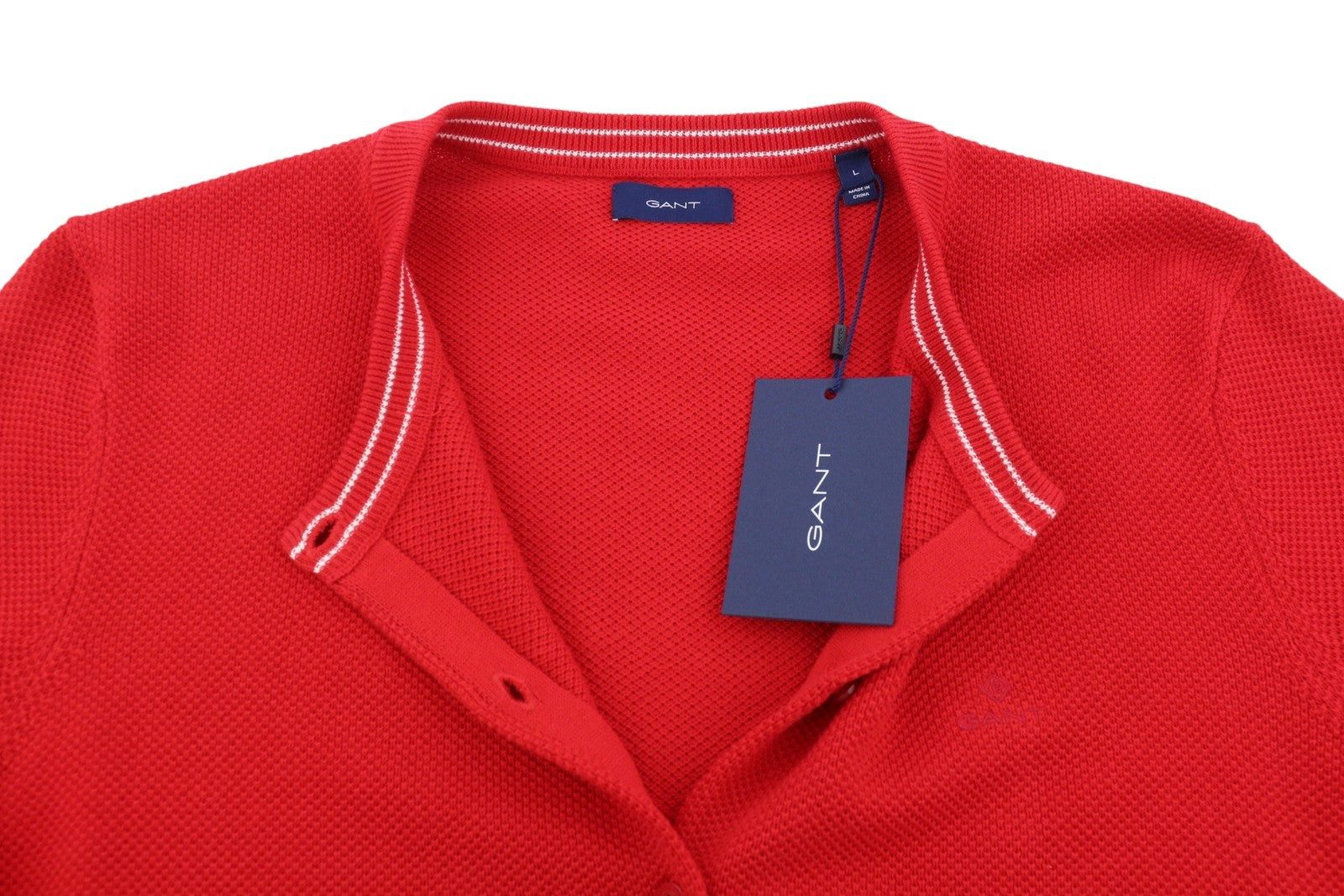 GANT medvilninis pikė kardiganas moterims L dydžio ryškiai raudonas vaflinis megztinis su sagomis, tamprus
