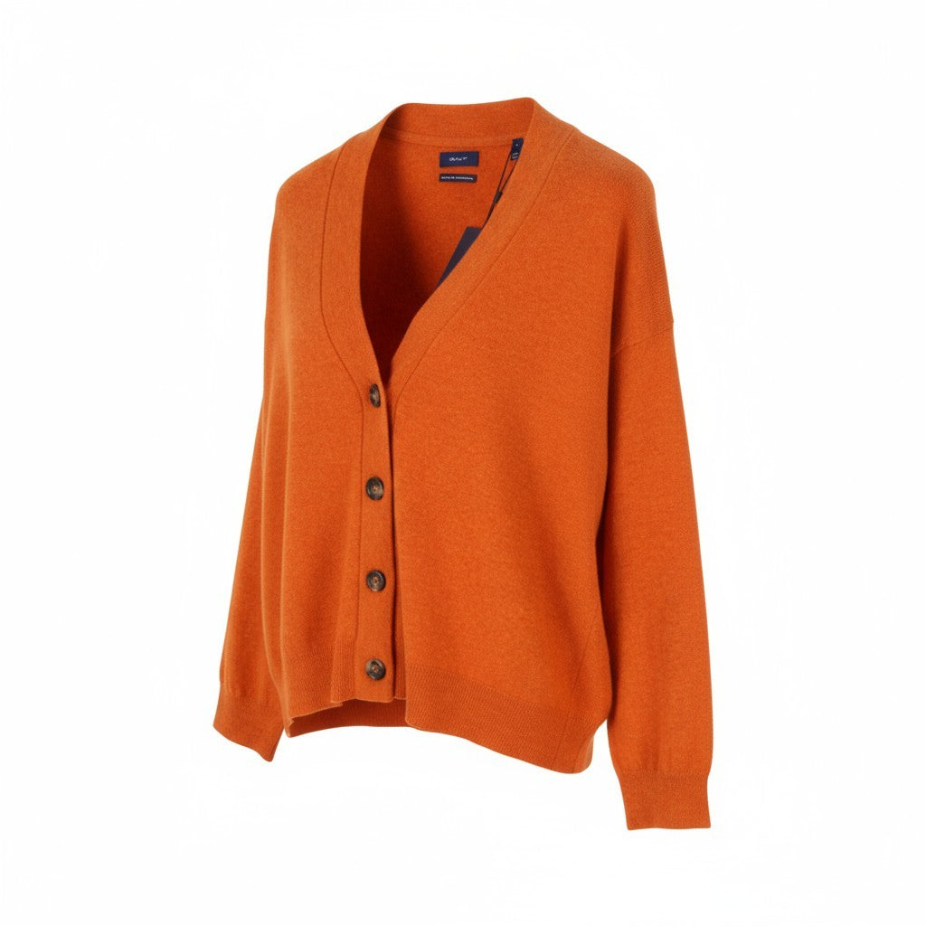 GANT Super Fine Lambswool Cardigan Women Jumper L Golden Orange Melange Button