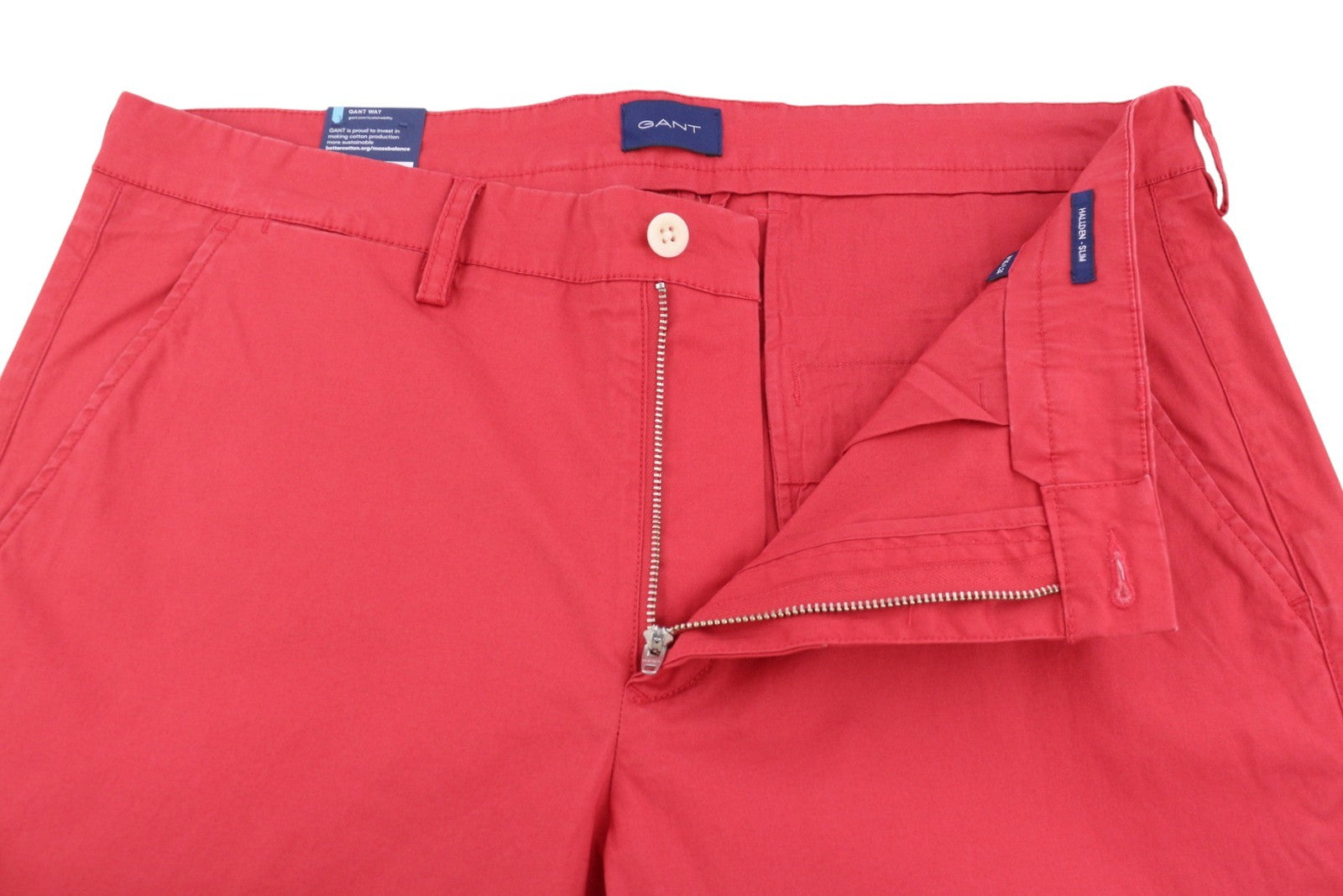 GANT Hallden Sunfaded Chinos Men Trousers W35/L34 Cardinal Red Slim Fit Zip
