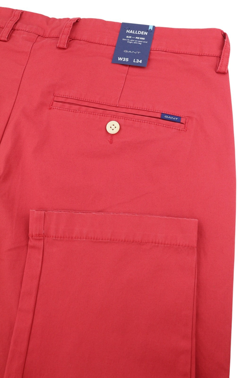 GANT Hallden Sunfaded Chinos Men Trousers W35/L34 Cardinal Red Slim Fit Zip