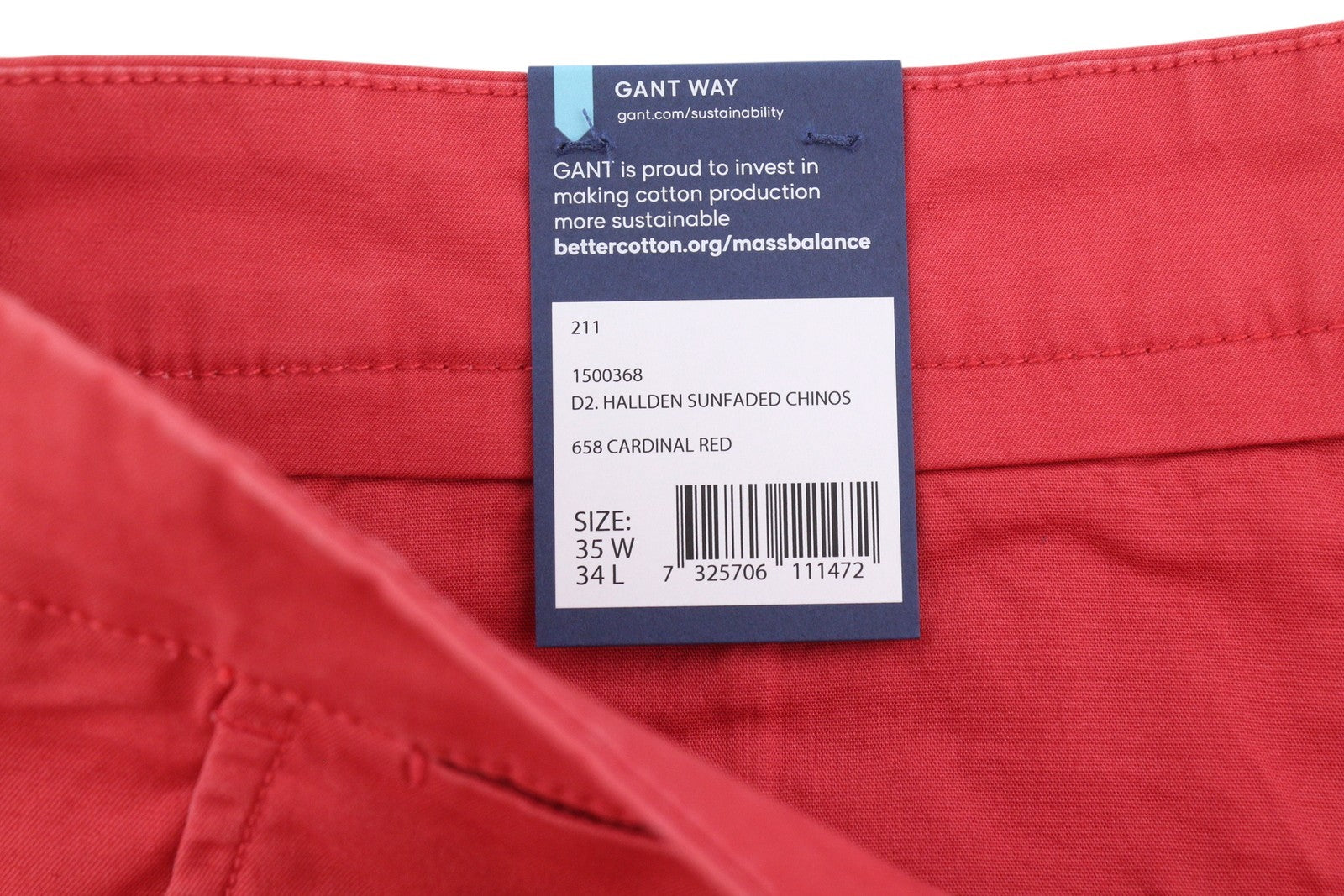 GANT Hallden Sunfaded Chinos Men Trousers W35/L34 Cardinal Red Slim Fit Zip