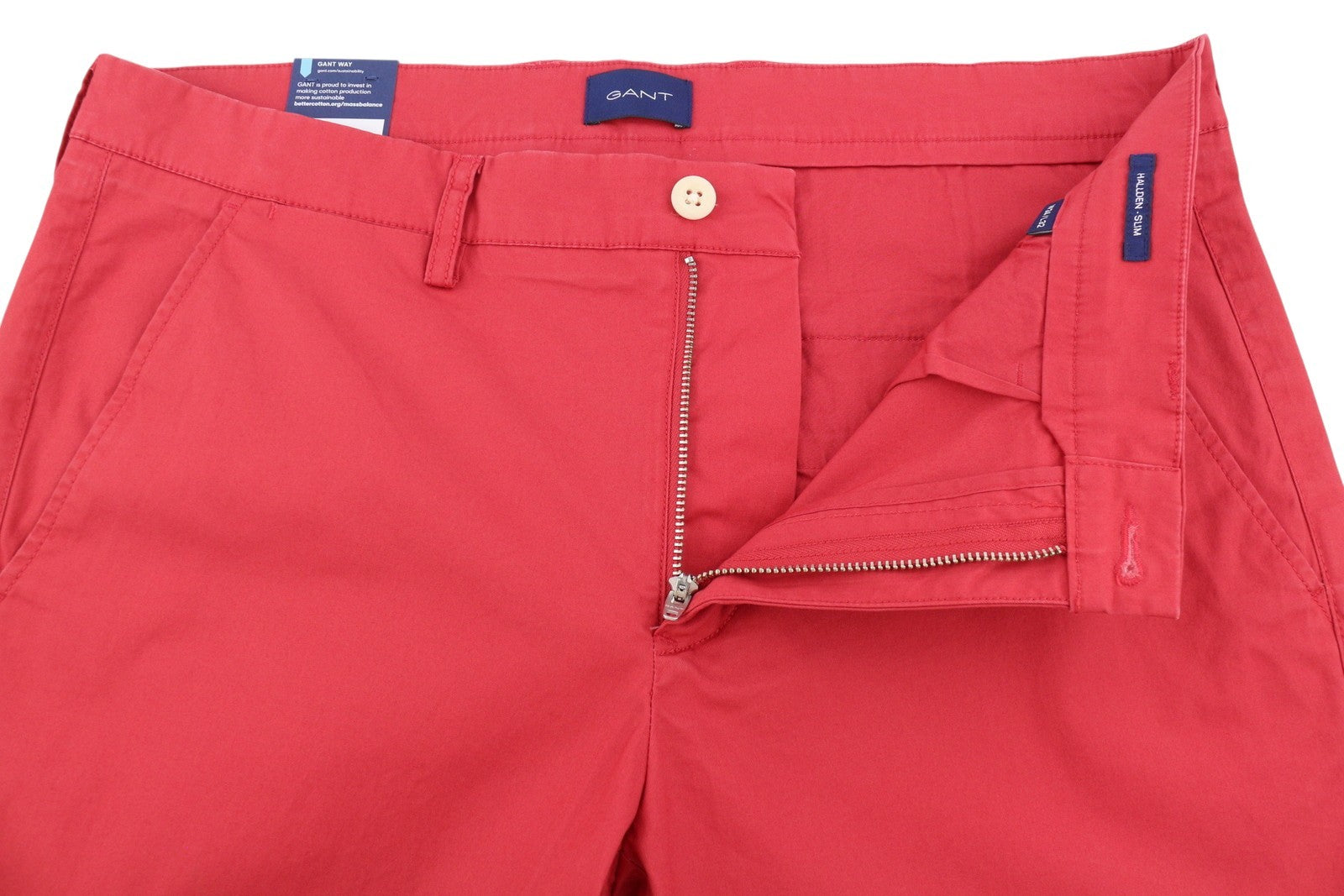 GANT Hallden Sunfaded Chinos Men Trousers W34/L32 Cardinal Red Slim Fit Zip