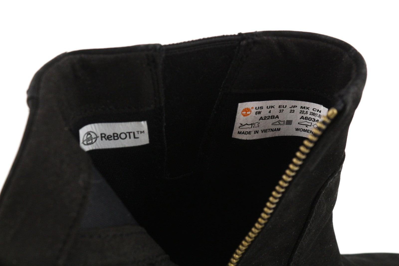 TIMBERLAND A22BA-A6034 moteriški juodi odiniai bateliai su užtrauktuku ir aukštakulniais, 37/37.5 dydis 