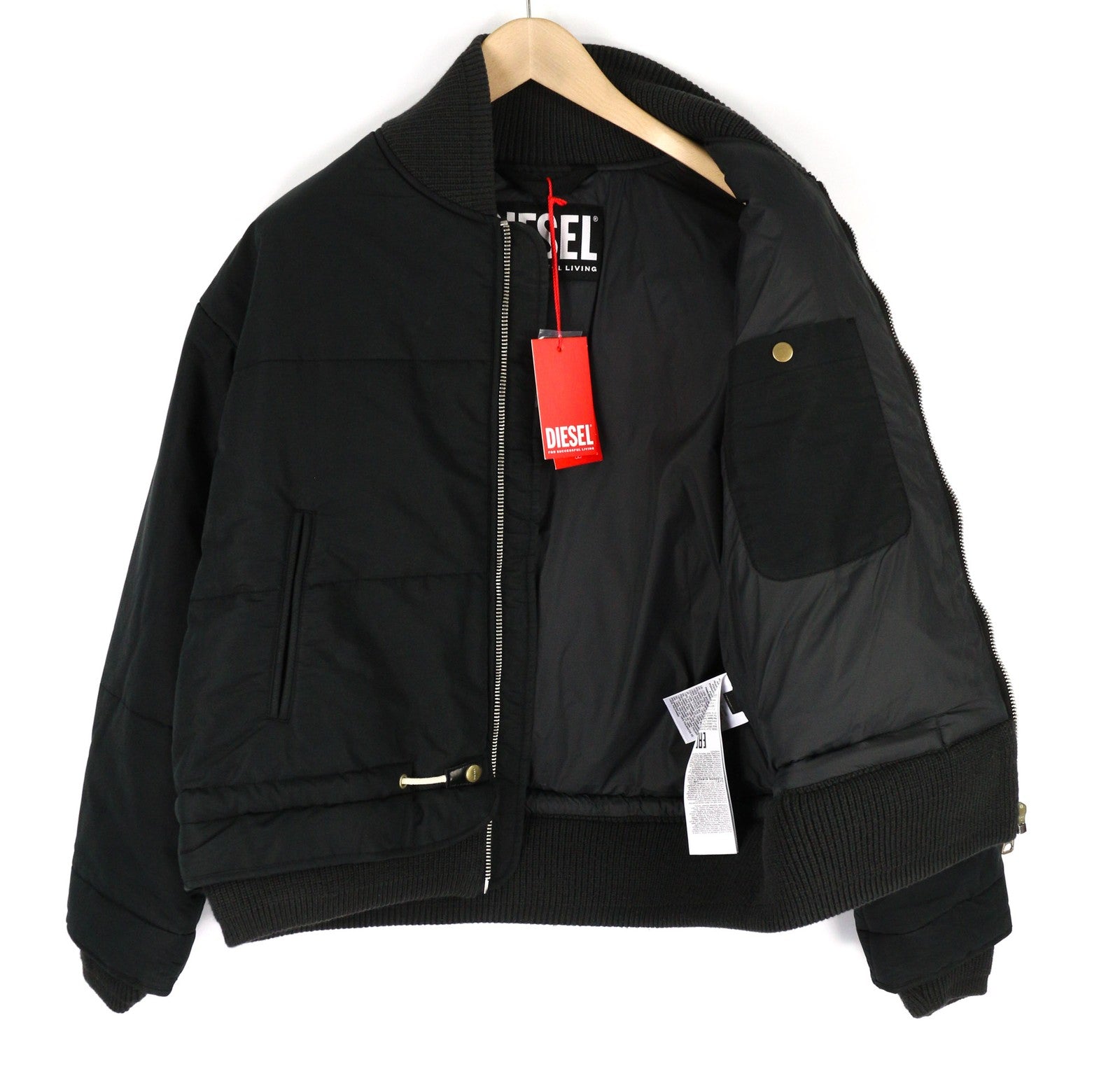 DIESEL W-Spleak vyriška striukė S, juoda, su pamušalu, bomber stiliaus, su užtraukiamais skyreliais, RRP325