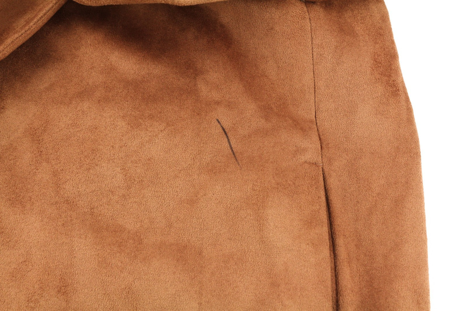 NIFE Women's M Brown Faux Suede Stretch Long Belted Double-Breasted Coat