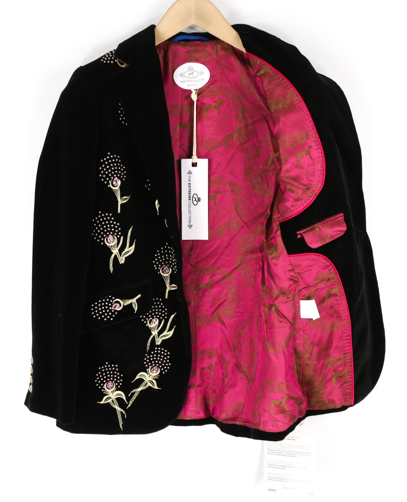 THE EXTREME COLLECTION Huga Love Negro moteriškas juodas aksominis raštuotas švarkas, 36 dydis 