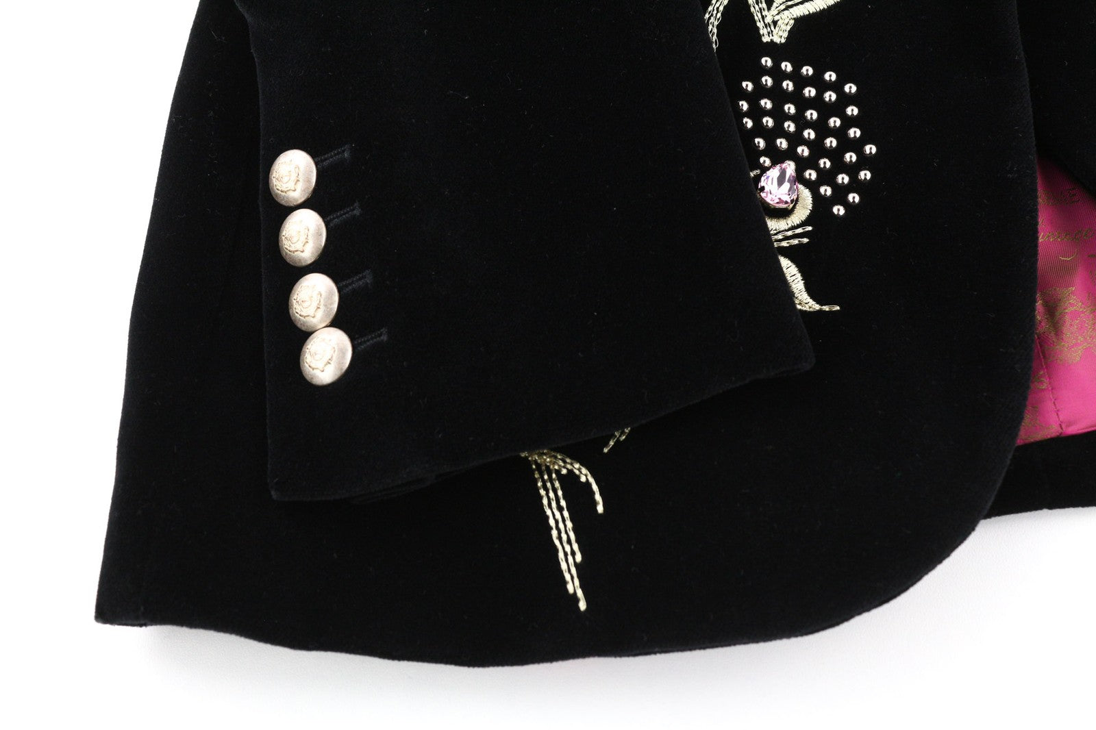 THE EXTREME COLLECTION Huga Love Negro moteriškas juodas aksominis raštuotas švarkas, 36 dydis 