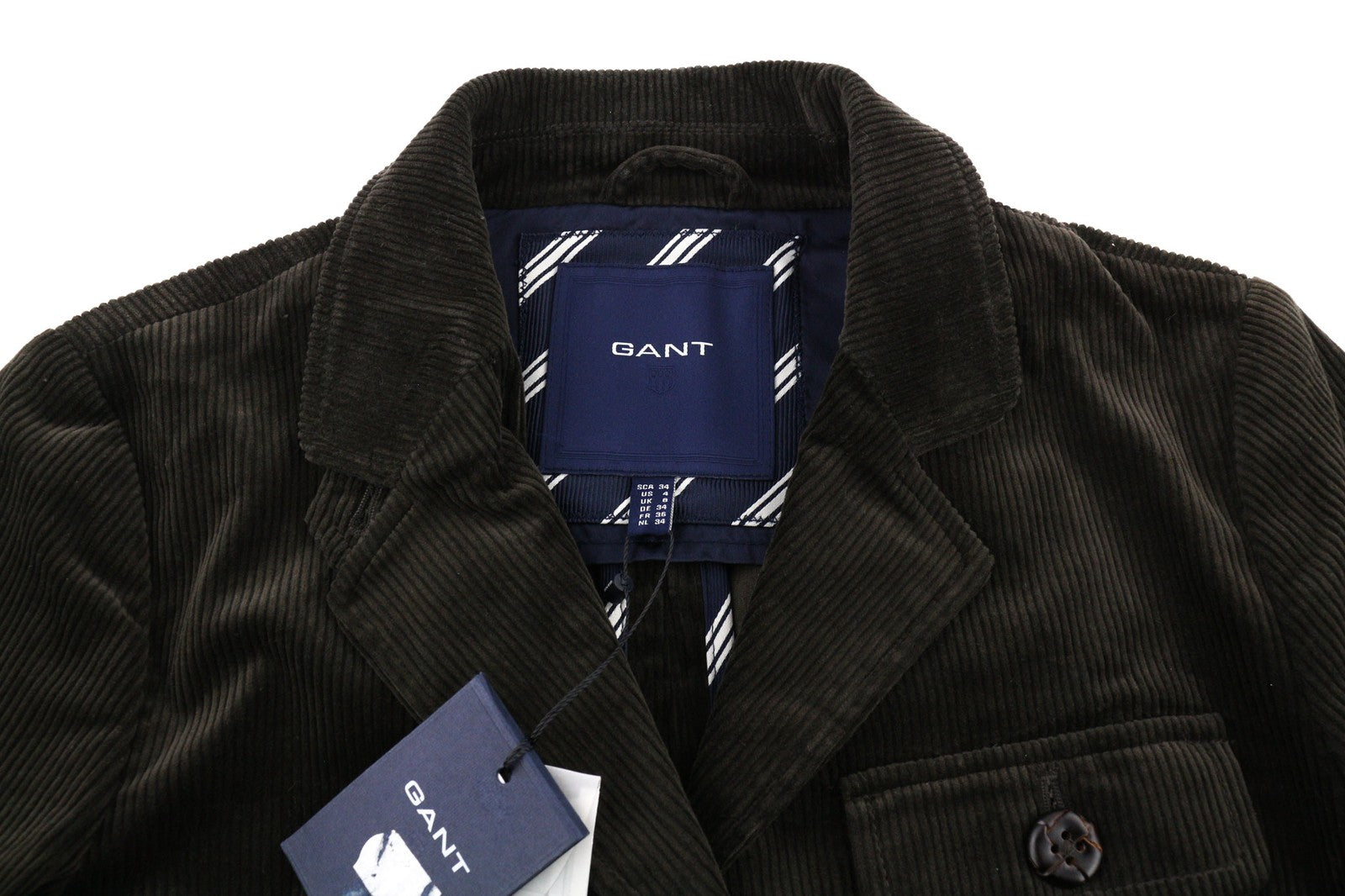 GANT moteriškas 34 dydžio tamsiai rudas velvetinis medvilninis tamprus vieneilis švarkas 