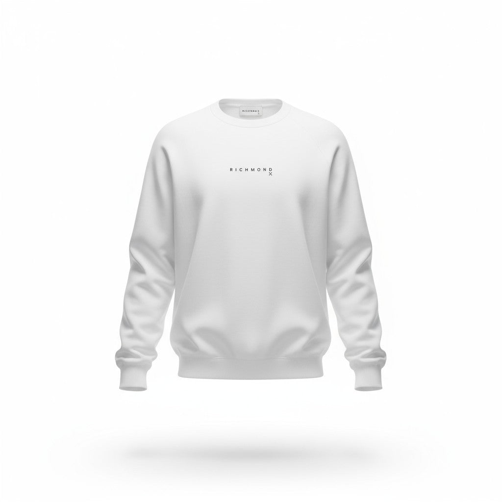 RICHMOND X vyriškas baltas medvilninis ilgarankovis laisvalaikio megztinis su logotipu M dydžio 