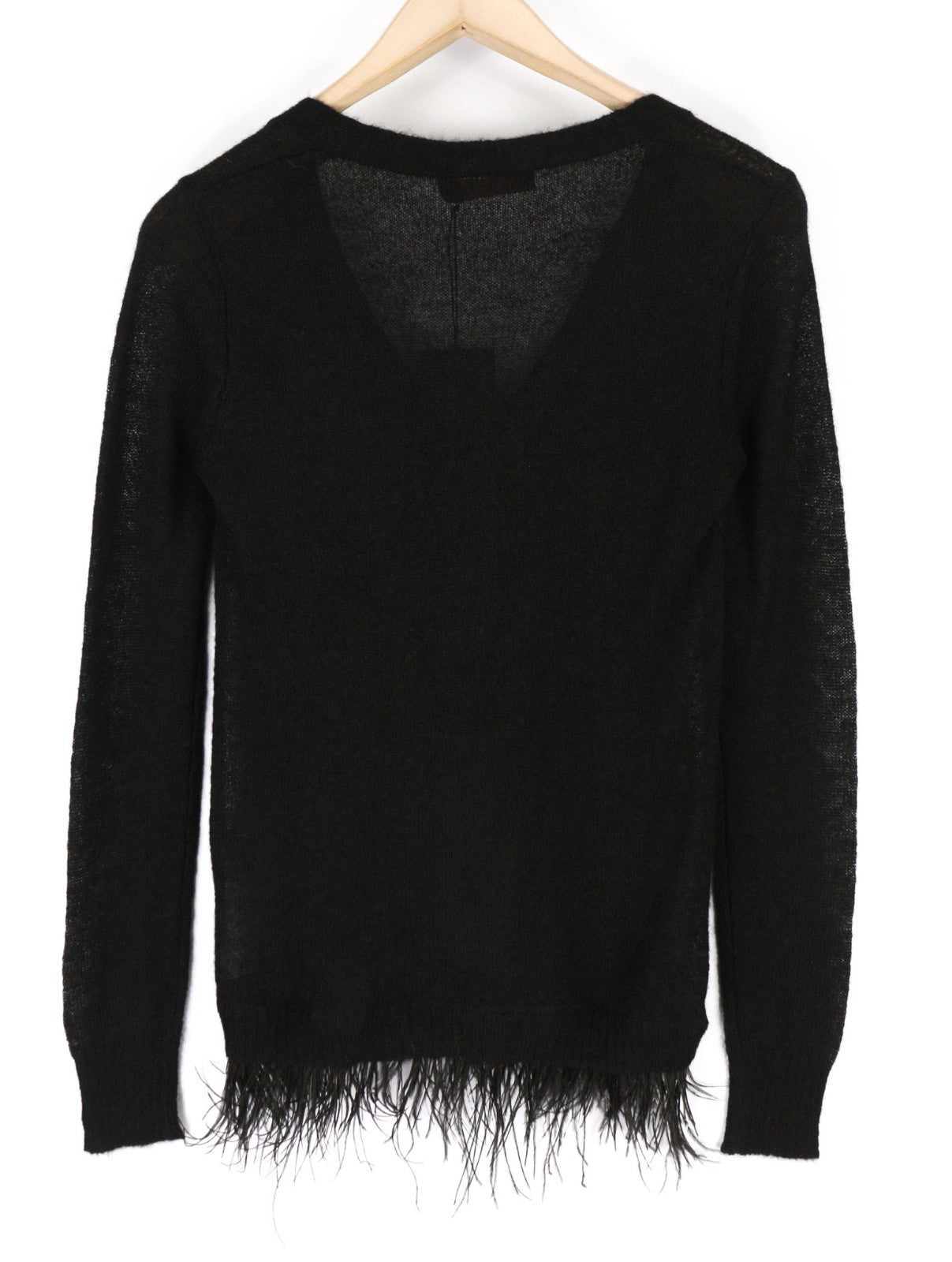 TRUSSARDI JEANS Women's XS Black Alpaca Wool Blend Cardigan Feather Detail