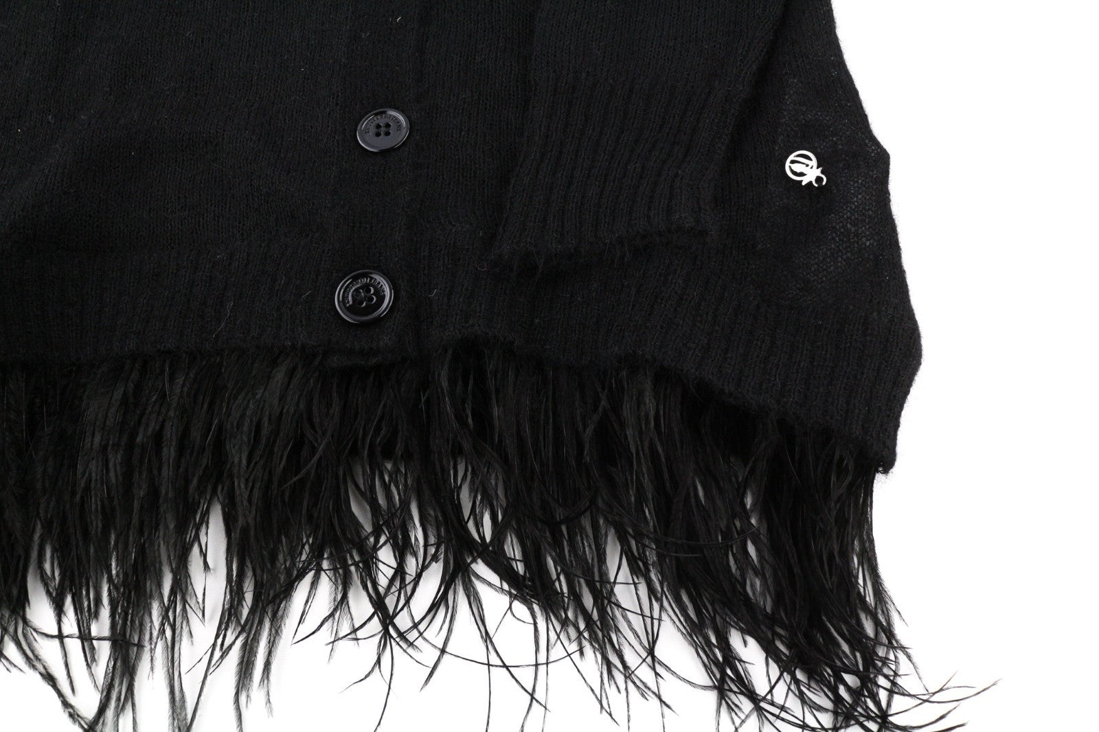 TRUSSARDI JEANS Women's XS Black Alpaca Wool Blend Cardigan Feather Detail