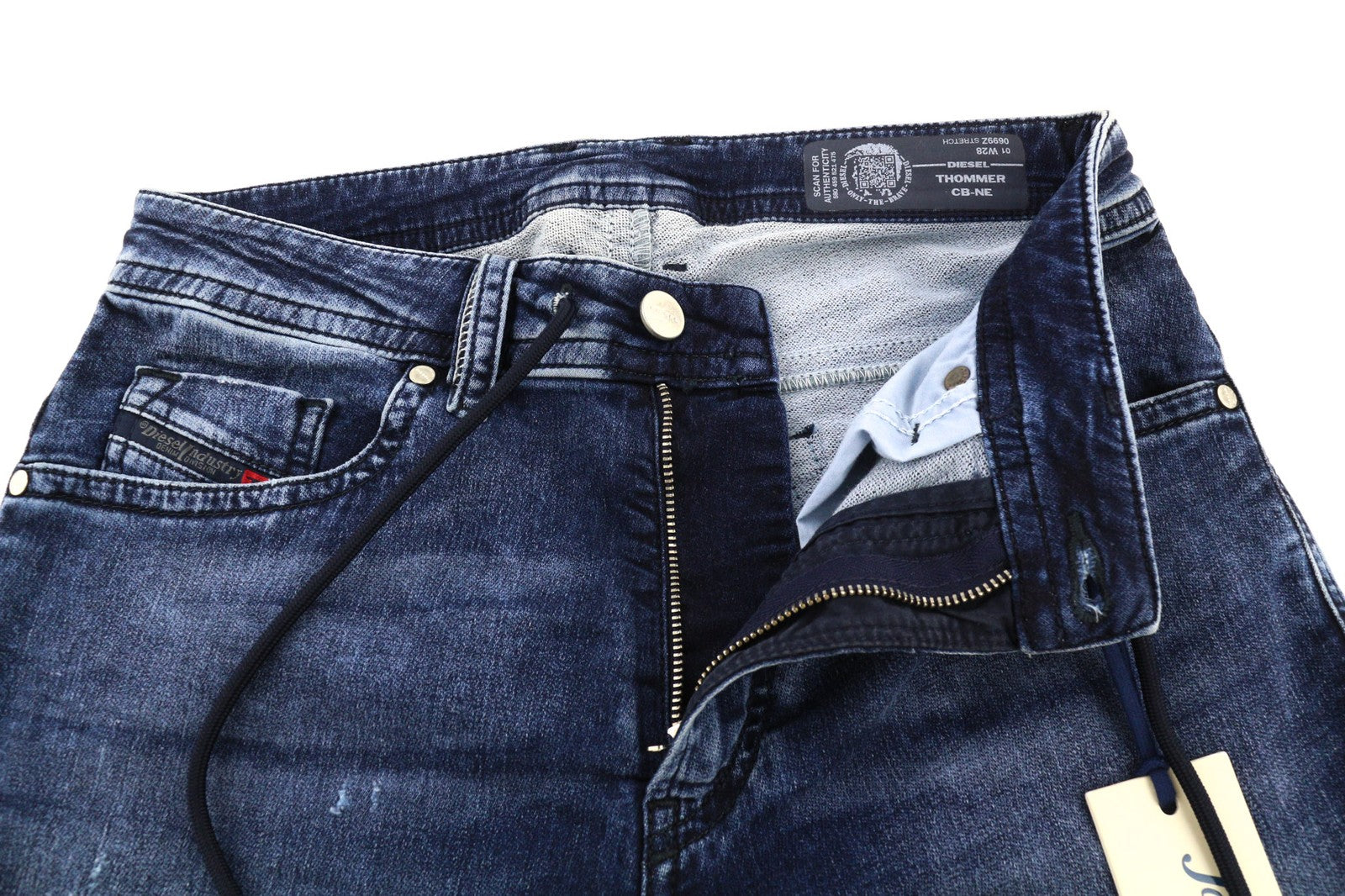 DIESEL Thommer CB-NE 0699Z vyriški džinsai W28 mėlyni, tamprūs, skalbti, ploni, su užtrauktuku 