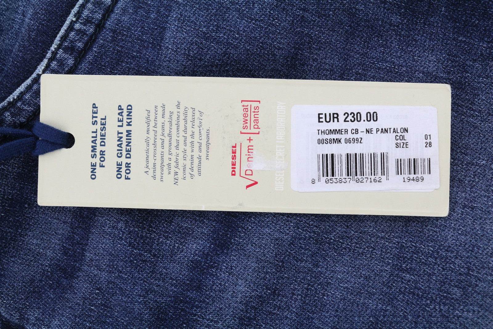 DIESEL Thommer CB-NE 0699Z vyriški džinsai W28 mėlyni, tamprūs, skalbti, ploni, su užtrauktuku 