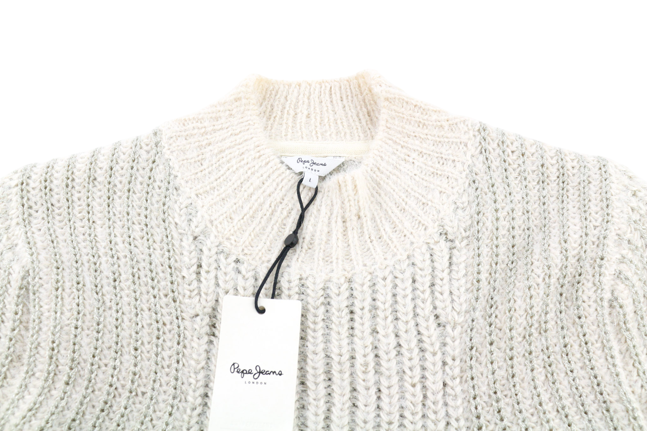 PEPE JEANS Marissa Women's L Off-White Wool Blend Knit Long Sleeve Jumper