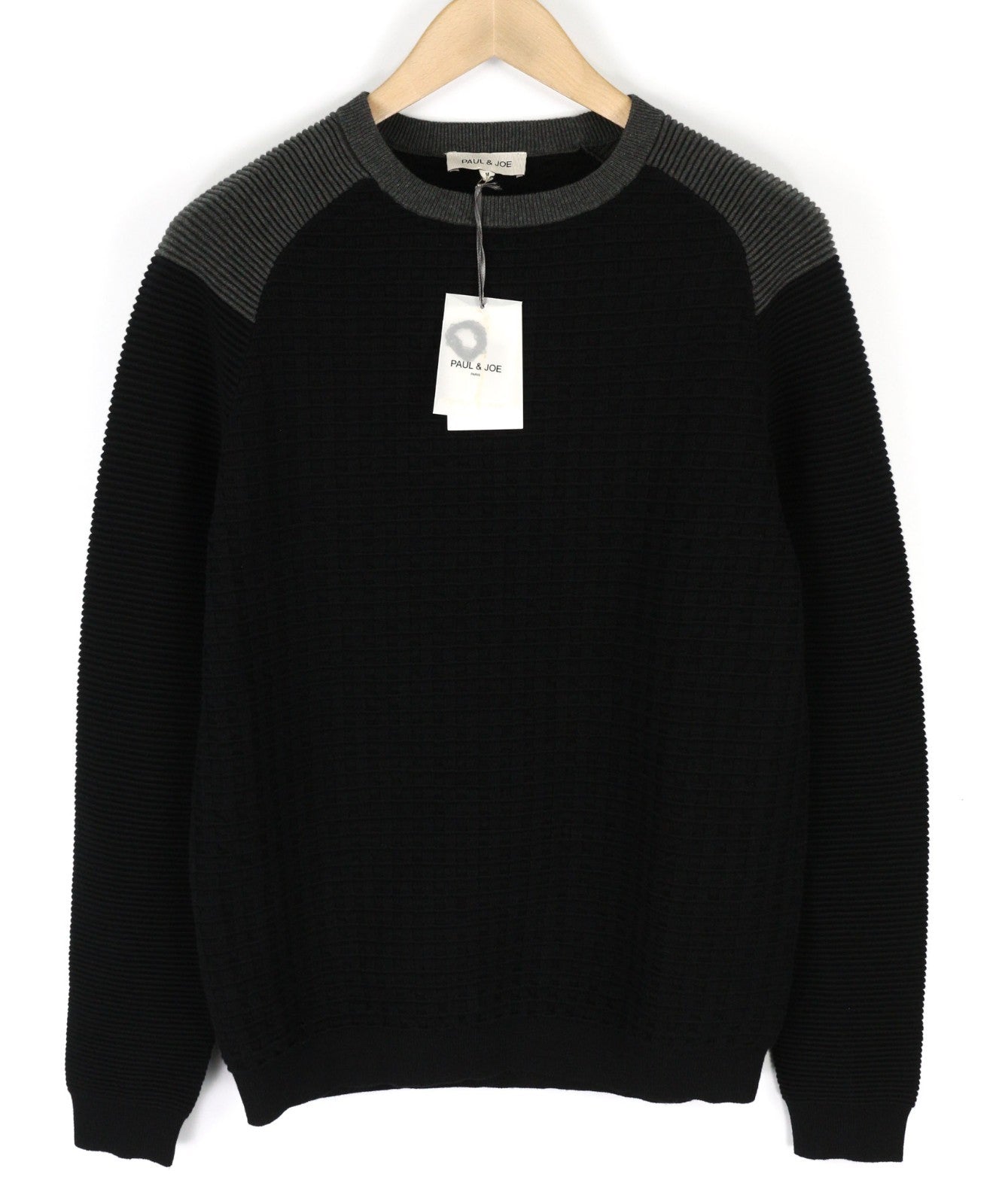 PAUL &amp; JOE vyriškas juodas apvalios iškirptės medvilnės vilnos ilgomis rankovėmis laisvalaikio džemperis M dydžio 
